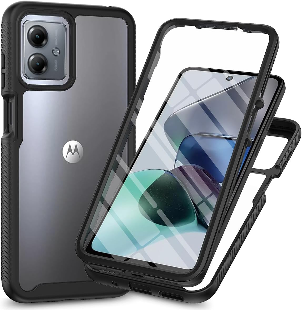 Ronrun for Motorola Moto G84 Case, with Built-In Screen Protector 360&deg; Full Body Shockproof Protection Armour Slim Fit Cover for Motorola Moto G84 Black image number 3