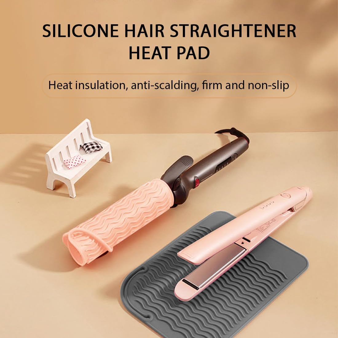 KOLZEMV 3 Pieces Heat-Resistant Silicone Mat Bags, Heat-Resistant Underlay, Mat Cover for Curling Irons, Hair Straighteners, Straighteners and Other Hot Hair Tools, Height 21.5 Cm and Width 15.7 Cm image number 4