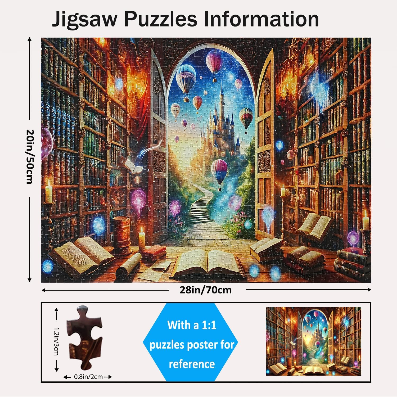 Jigsaw Puzzles for Adults 1000 Pieces Impossible Hard Difficult Challenging Puzzles for Adults Teens 1000Pc Puzzle Magical Castle Bookshelf Stories Jigsaw Puzzle 1000 Pieces 28 X 20 Inch image number 5