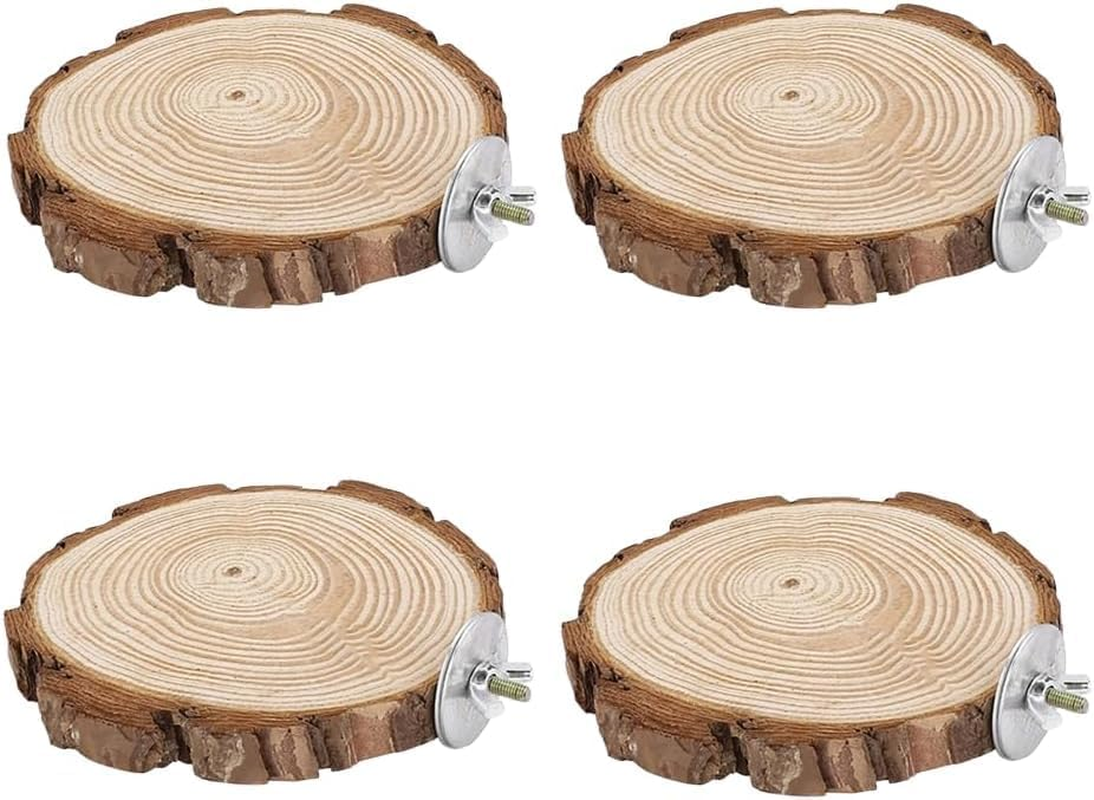 Parrot Log Pier Bird Cage Stand and Hamster Platform, 4Pcs Natural round Wooden Bird Cage Stand Platform,Round Natural Wood Stand Cage Parrot Platform