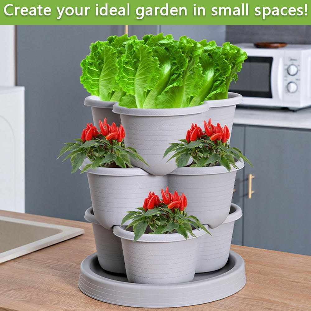 5-Tier Vertical Garden Planter with Wheels &ndash; Stackable Planters for Strawberries, Herbs, Vegetables, Flowers &ndash; Indoor Outdoor Gardening Tower with Tools