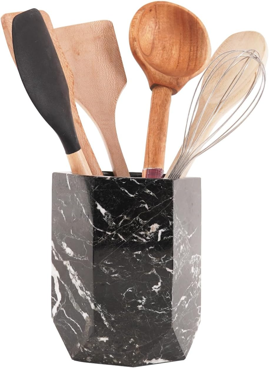 Radicaln Marble Utensil Holder 6.5'' Inches White Utensil Holder for Kitchen Utensils Set Spoon Holder & Crock Kitchen Tools for Cooking Countertop Spatula Set