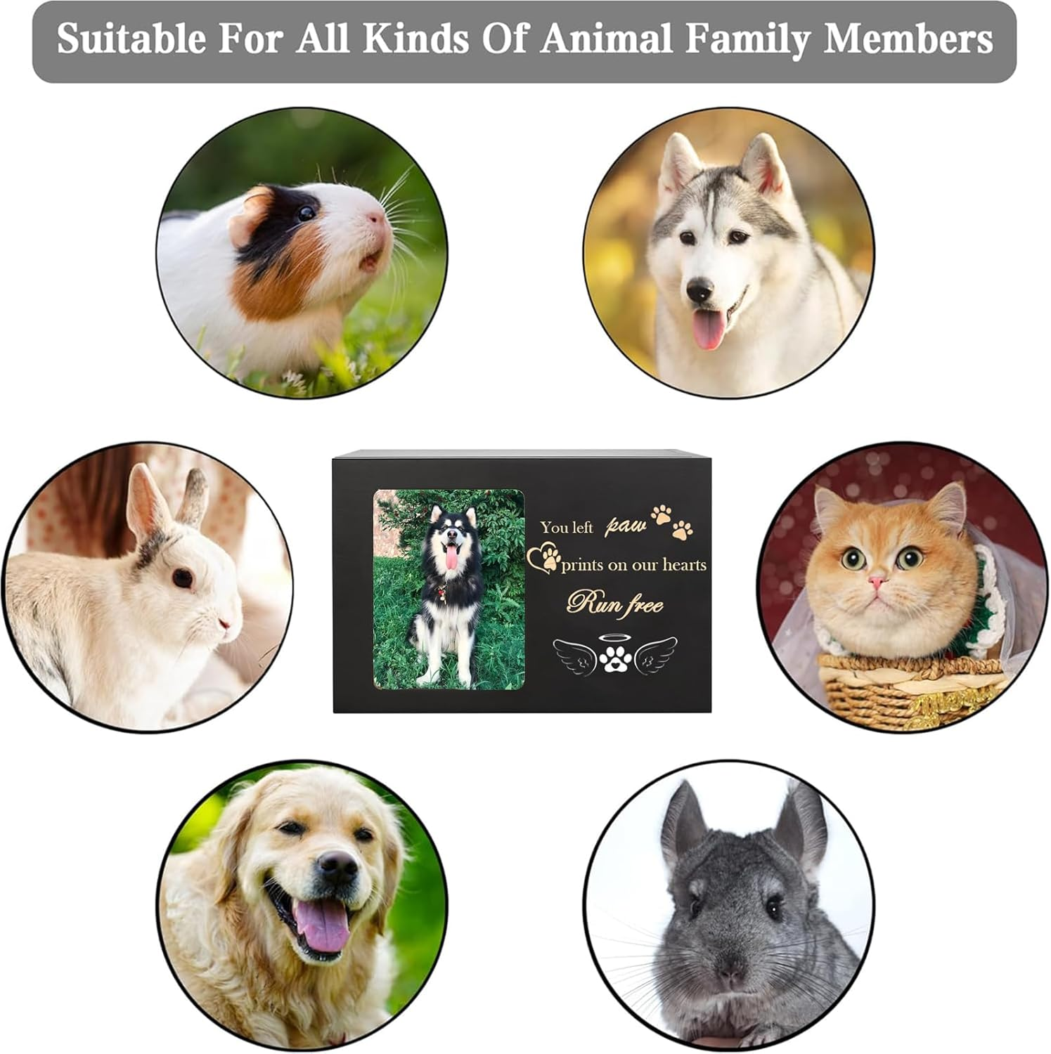 Pet Urns for Dogs or Cat Ashes, Large Wooden Dog Memorial Cat Dog Urn, Urne Pour Chien Pet Sympathy Gifts Black Wooden Box with Pet Memorial Pictures Frame Pet Memorial Keepsake (L,18 * 12 * 12Cm)