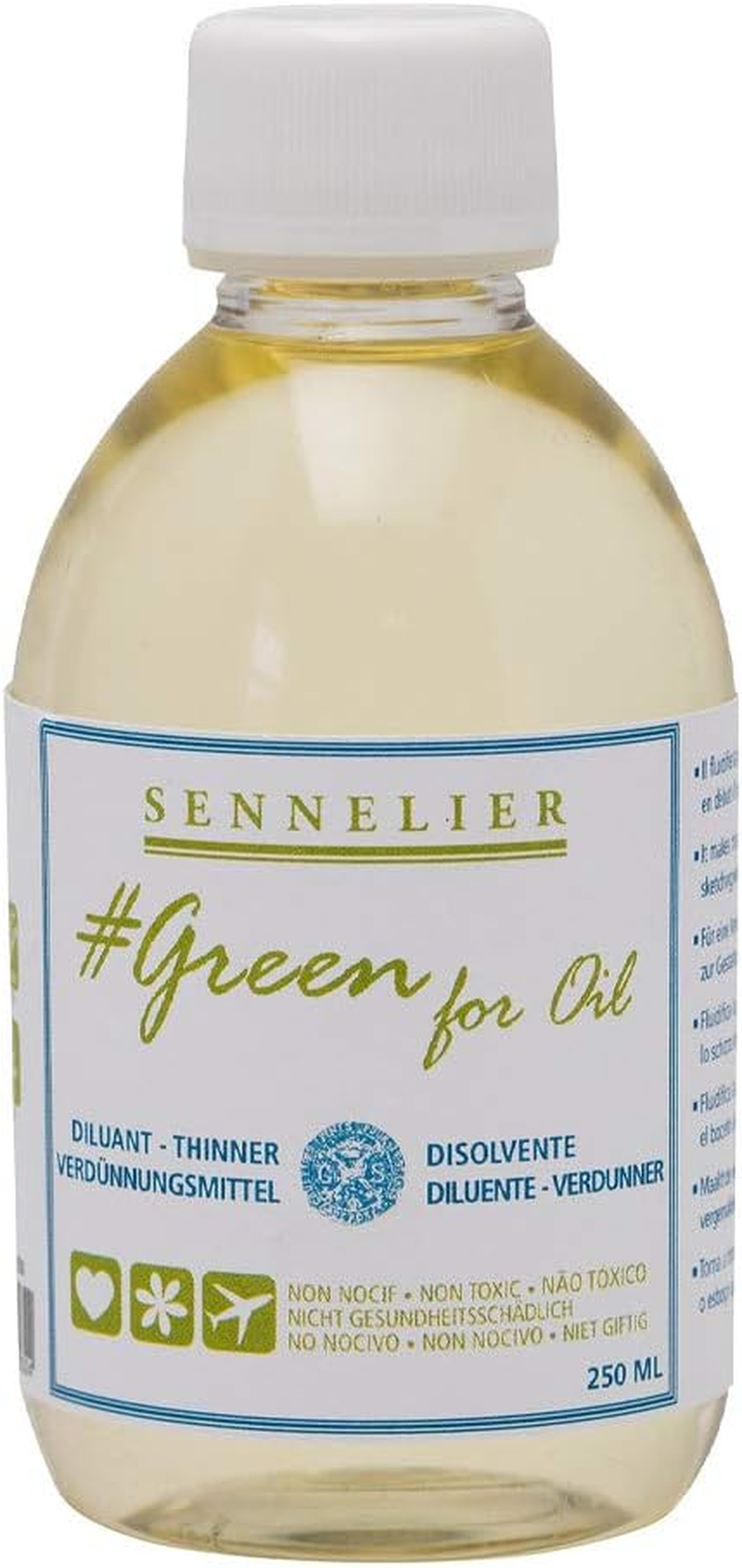 Sennelier Non Toxic Additive Green for Oil Thinner 250Ml - Eco-Friendly, Plant-Based Medium for Safer Painting - Non-Flammable Formula, Ideal for Artists&rsquo; First Painting Layers image number 1