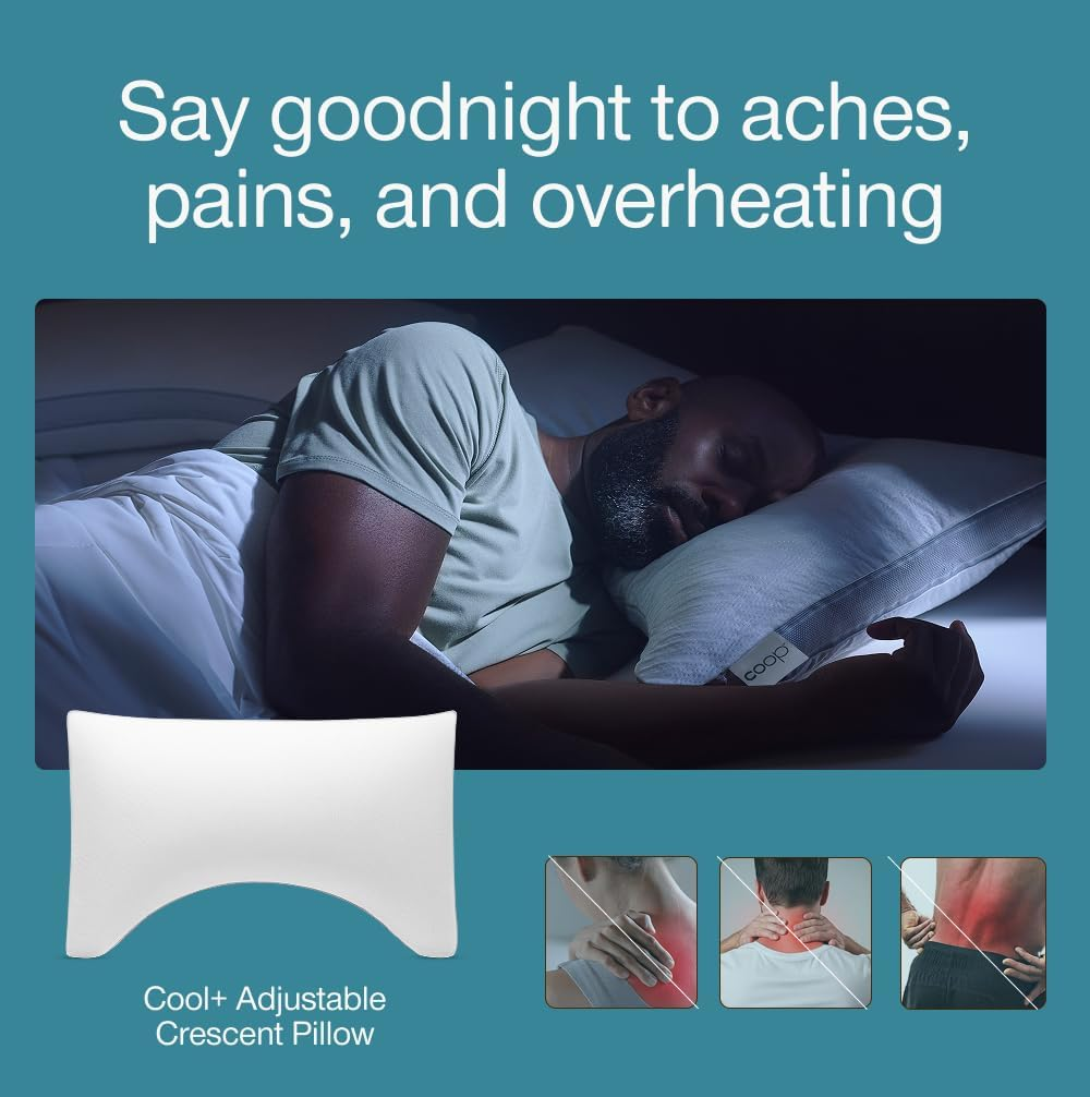 Coop Home Goods Eden Cool+ Crescent Pillow, Queen Size plus Shaped Foam Pillows with Cooling Gel, Back or Side Sleeper Adjustable Neck Support for Sleeping, Certipur US/GREENGUARD Gold (BK4605) image number 2