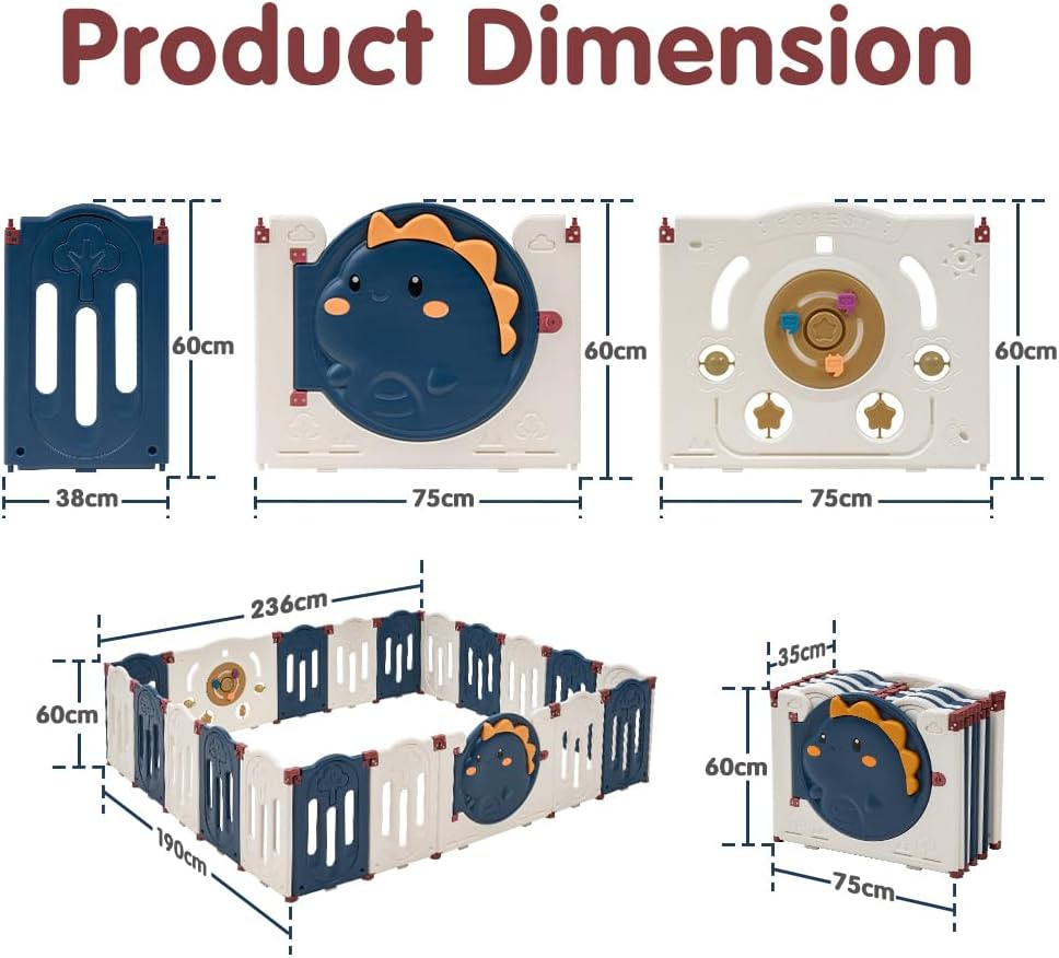 Playpals Foldable Baby Playpen, 20 Panels Baby Play Pen for Babies and Toddlers, Indoor Outdoor Kids Activity Centre, Safety Play Yard with Adjustable Shape for Toddlers(Blue + White) image number 2
