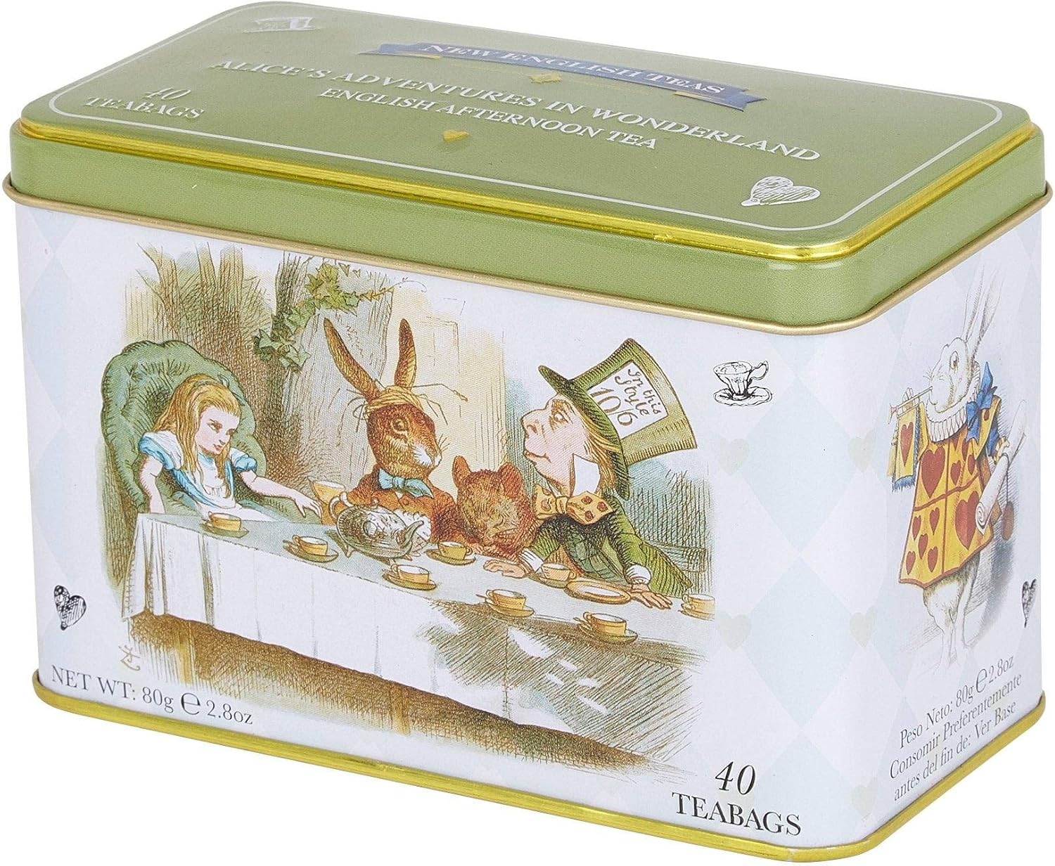 New English Teas Alice in Wonderland Tea Tin with 40 English Afternoon Teabags, Mad Hatter Tea Party image number 1