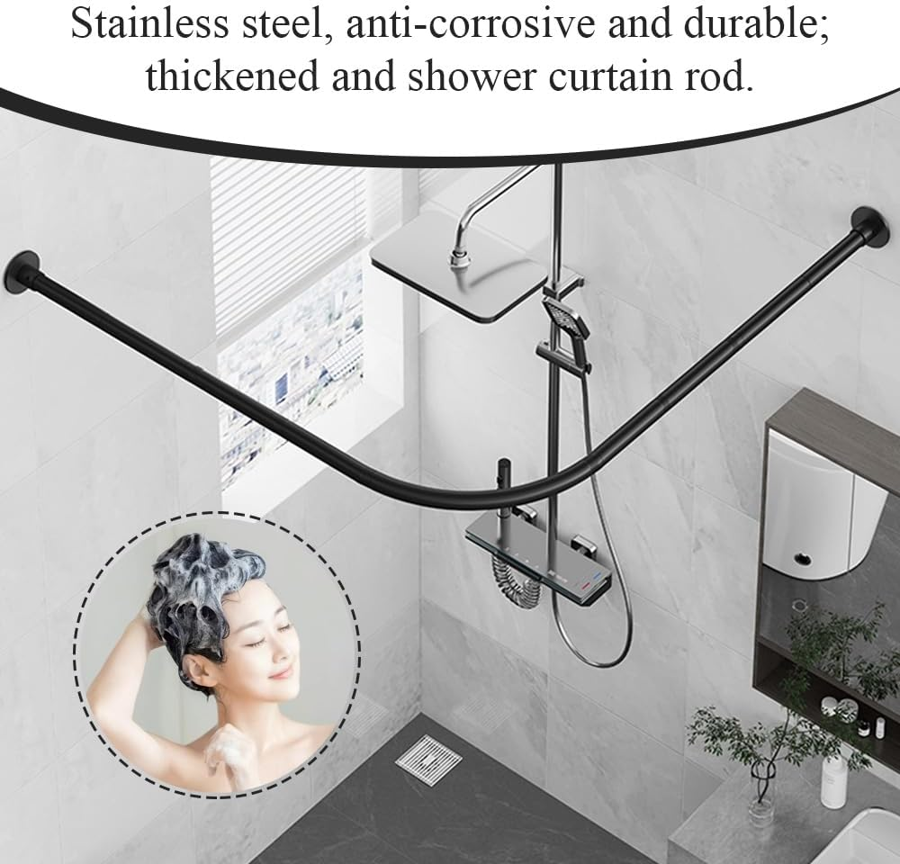 Shower Curtain Rod,Tension Curtain Rod,Heavy Duty Shower Rods,Stainless Steel Corner Curtain Rod,For Bathroom,For Shower,L Shape,Can Be Punched or Not,Two Installation Methods image number 1