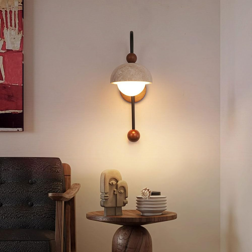 Natural Stone Wall Sconce Globe Glass Wall Mount Light Wood Wall Lamp Nordic Hardwired Sconces G9 Vanity Lighting with White Glass Ball for Living Room Bedroom Bedside XXZ image number 1