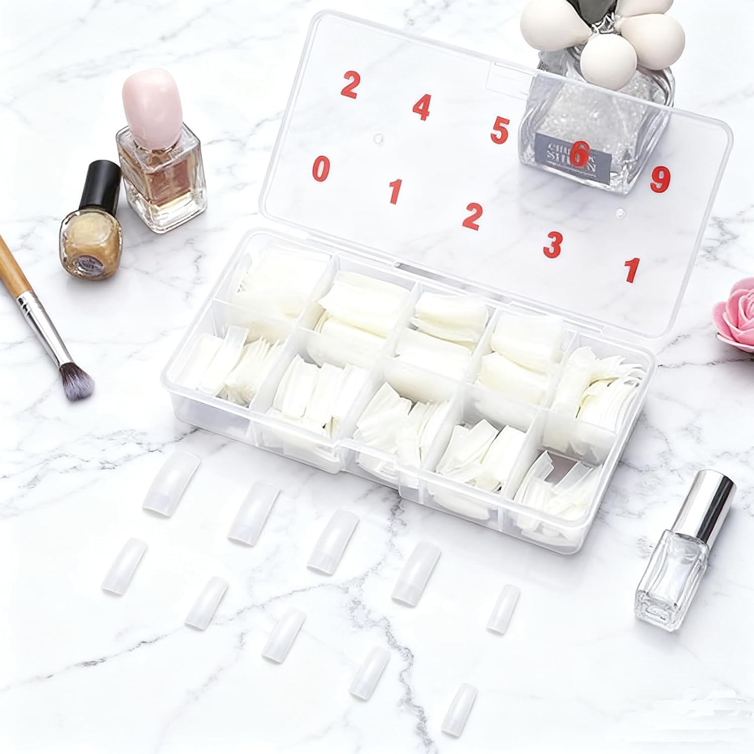 500PCS Natural False Nails Tips - Premium French Tip Artificial Nail Extensions with Decorative Storage Box (10 Custom Sizes) for Salon Specialists & DIY Enthusiasts image number 5