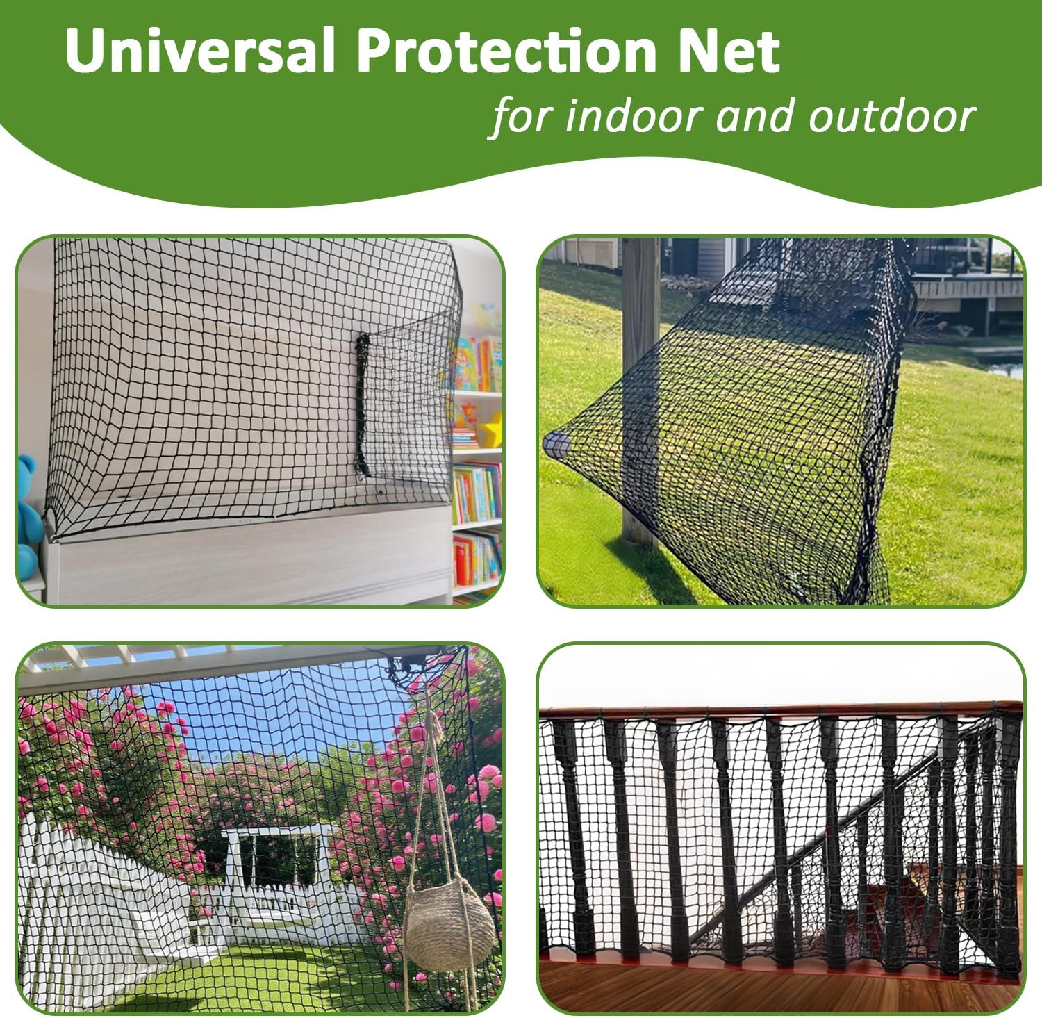 BERADNET Child Safety Net Protection Rope Net Safety Netting for Stairs Railing Balcony Cat Net Knotless Polyester Playground Safety Net Fence Net Black(1.5X2M) image number 6