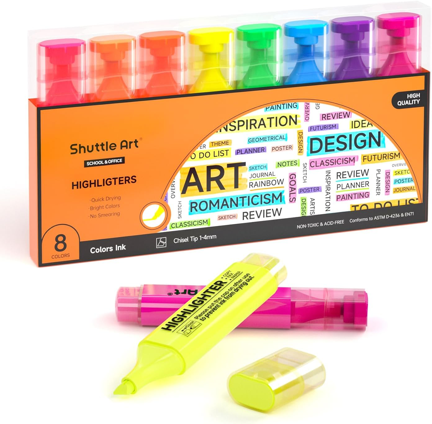 Pastel Highlighters, Shuttle Art 8 Assorted Macaron Colours Highlighter Pens, Chisel Tip Dry-Quickly Non-Toxic Highlighter Markers for Adults Kids Highlighting in the Home School Office