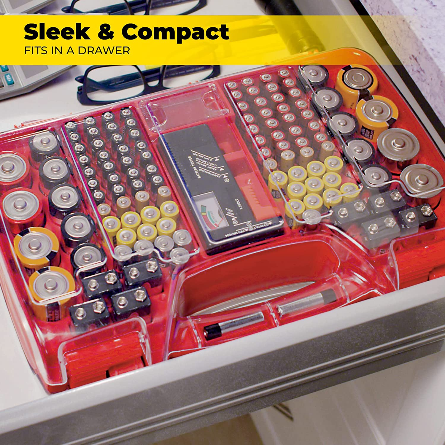 Ontel Battery Daddy - Battery Organizer Storage Case with Tester, Stores & Protects up to 180 Batteries, Clear Locking Lid, as Seen on TV image number 1