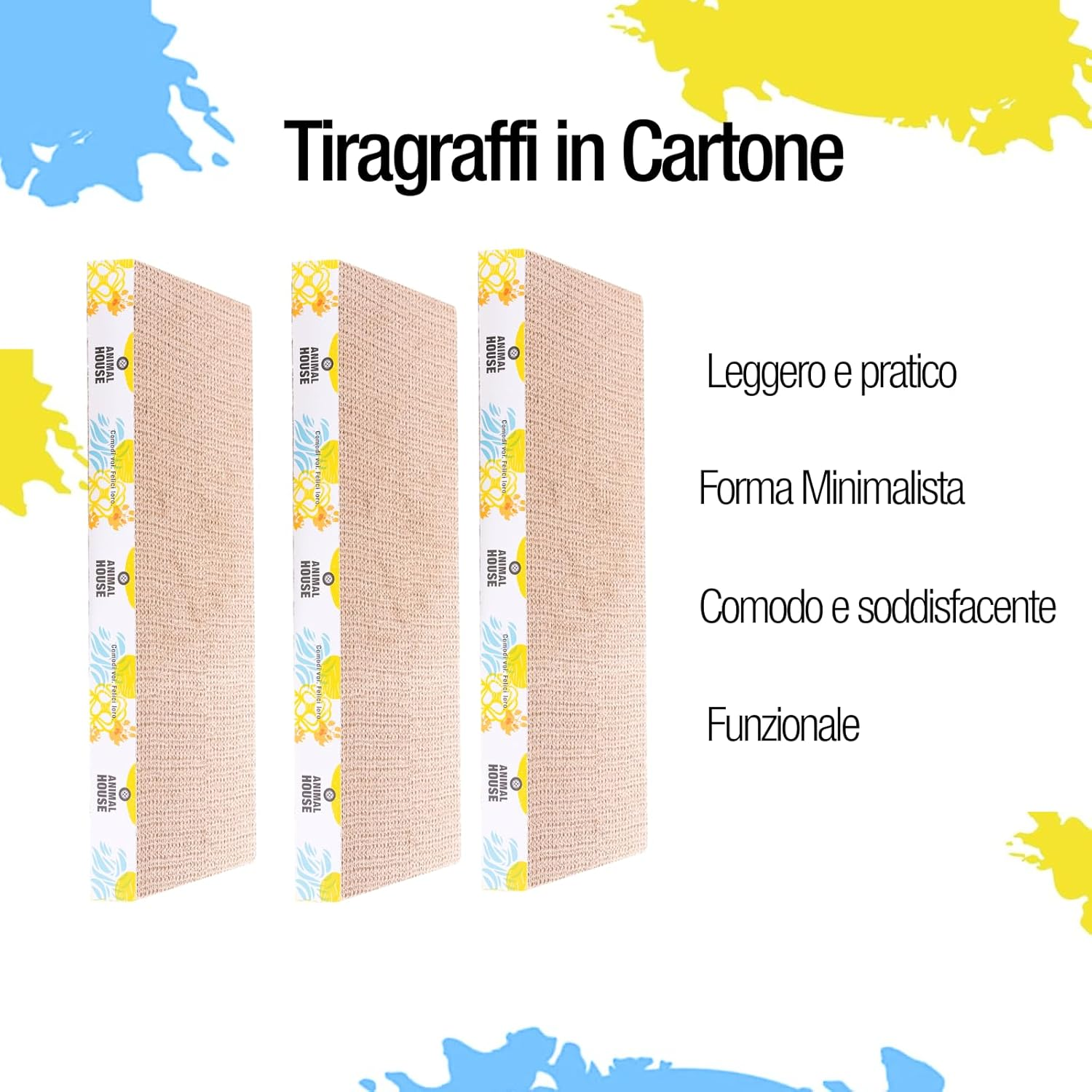 Animal House Cat Scratching Post Set Made of Cardboard 3 Pieces for the Fun of Your Cat Friends, 2 Layers Reversible (Flat, 3)