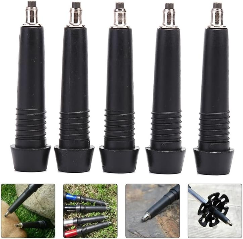 Squequ 5 Pack Trekking Poles Carbide Tips Replacement Universal Tungsten Steel Rod End Tip for Outdoor Hiking Stick Cane Climbing Walking Pole Gear Worn Repair Accessories image number 2