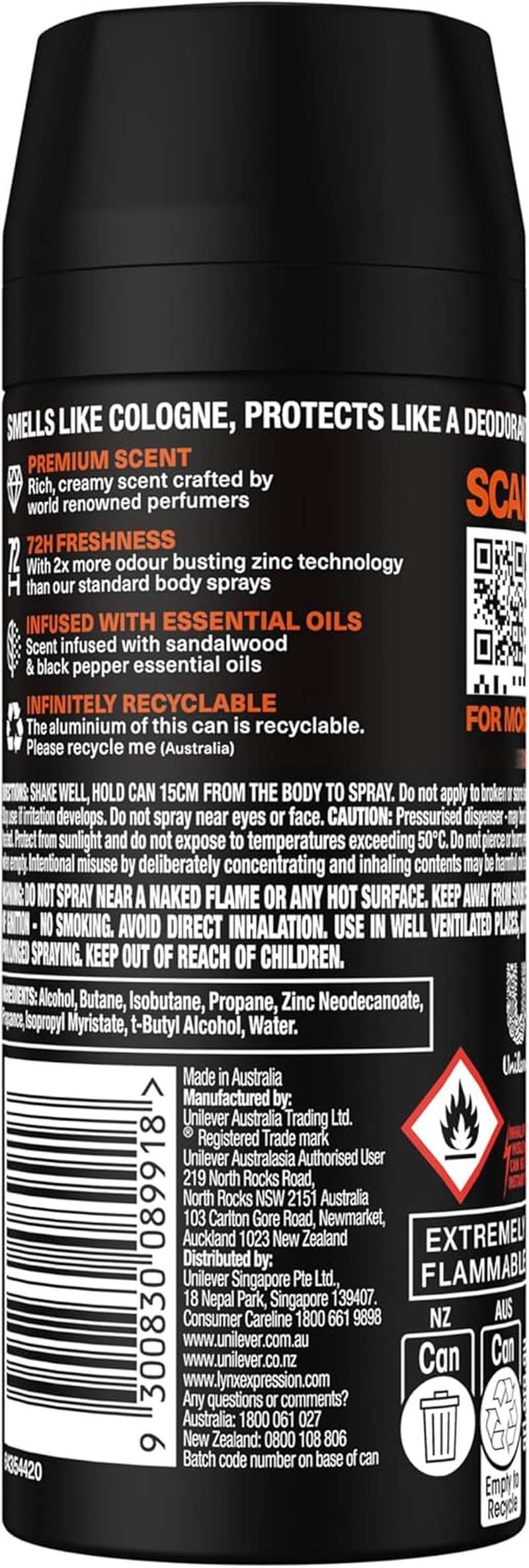 LYNX BODY SPRAY PREMIUM FINE FRAGRANCE COLLECTION COPPER SANTAL BROWN SUGAR and PEPPER SCENT 72H 150ML image number 6