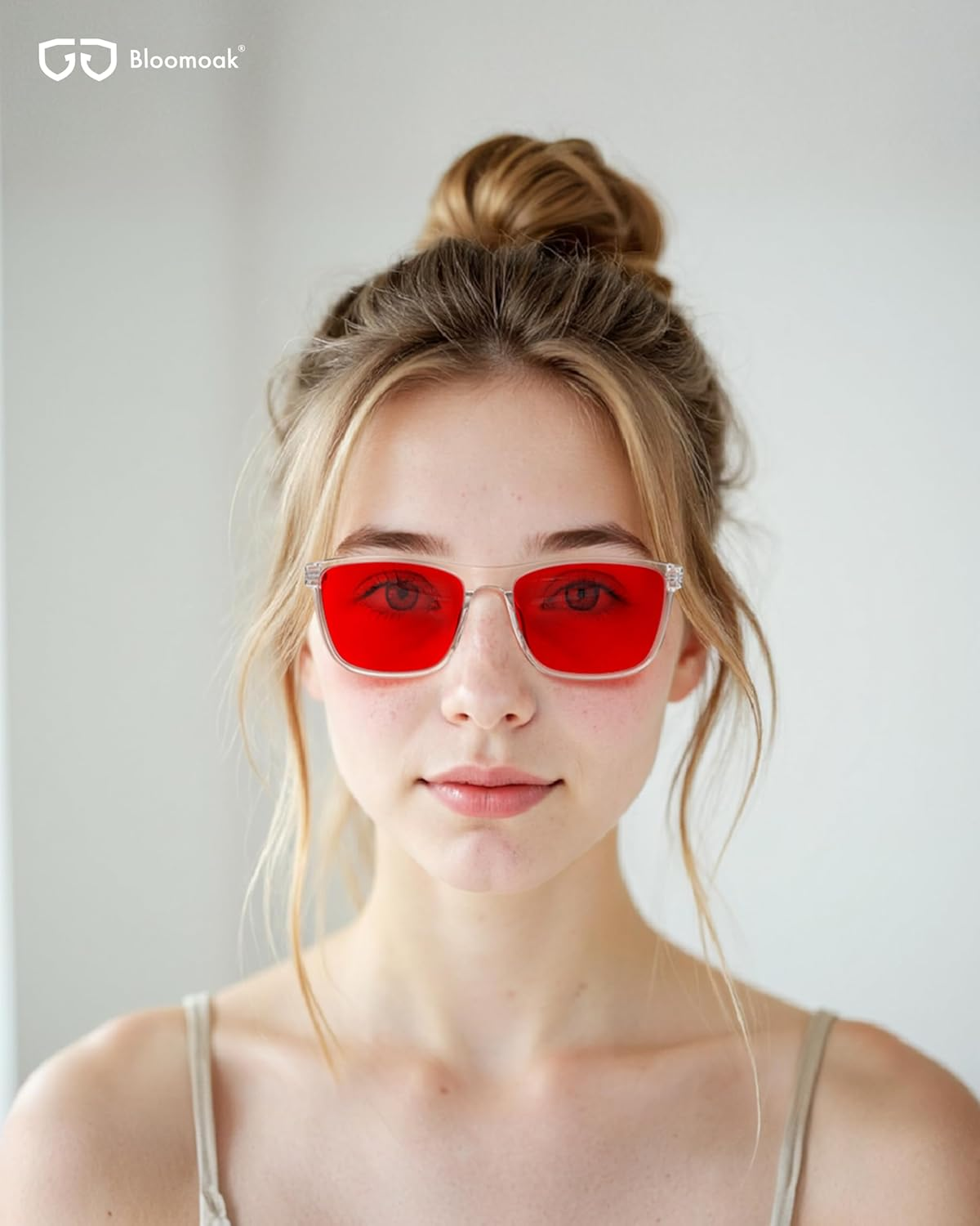 Bloomoak 99.9% Blue Light Blocking Glasses, Gaming Retro round Glasses, Relieve Eye Fatigue and Improve Sleep, Suitable for Screens/Games/Tvs - True Dark Red - 101 - Sleep Master image number 1