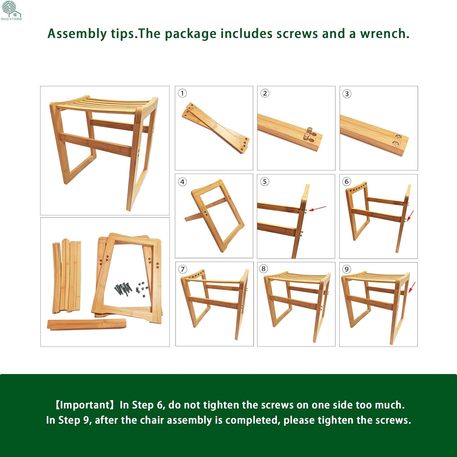 Bamboo Shower Stool with Waterproof Treatment, No Mold, Portable Shower Chair with Non-Slip Feet, Sturdy and Durable Wooden Stool, Rectangular Bathroom Stool. (38X30X42 Cm)