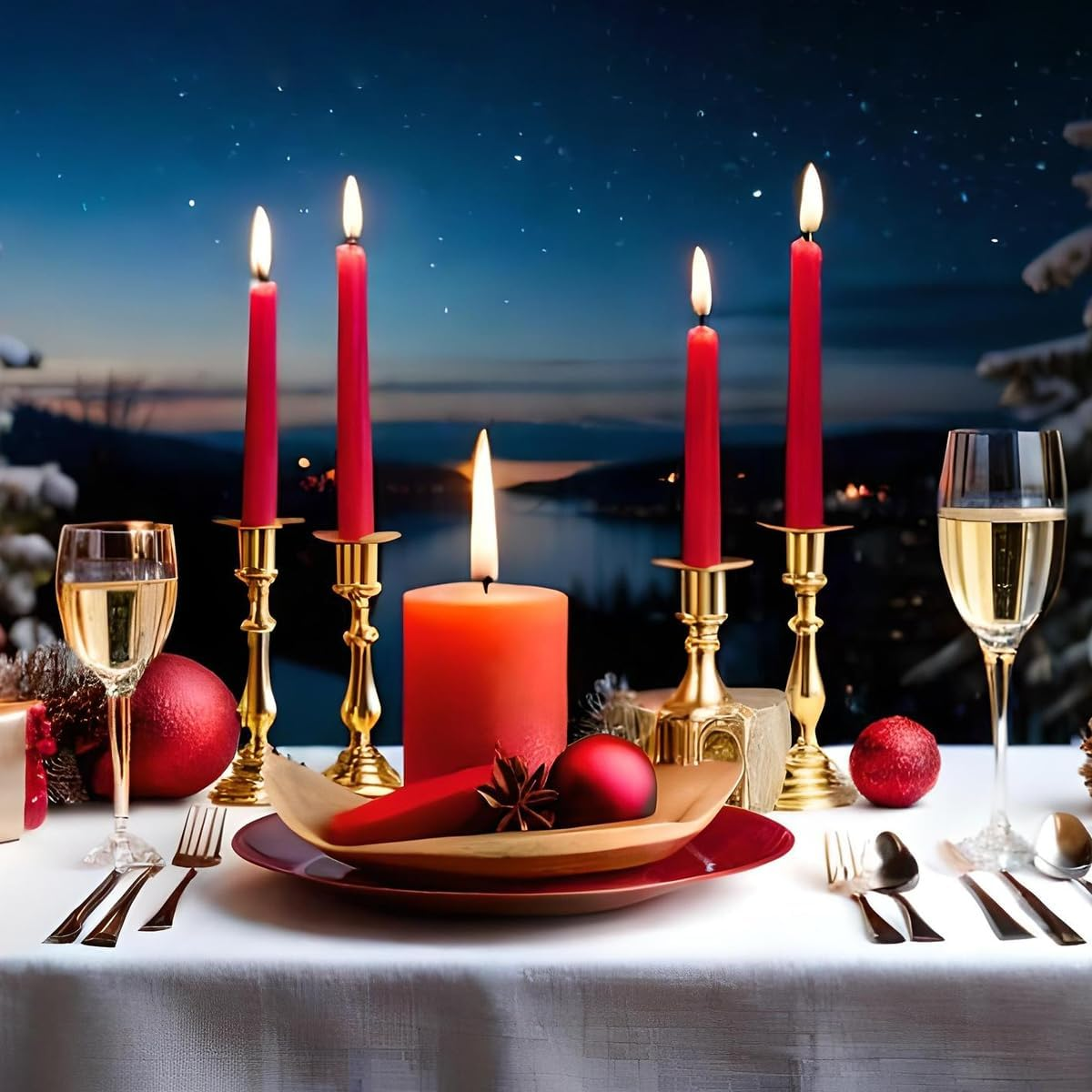 Set of 7 Red Colored Taper Candles, Dripless Unscented Skinny 10 Inch Tall Wax Candlesticks for Home Party Wedding Table Decoration image number 2