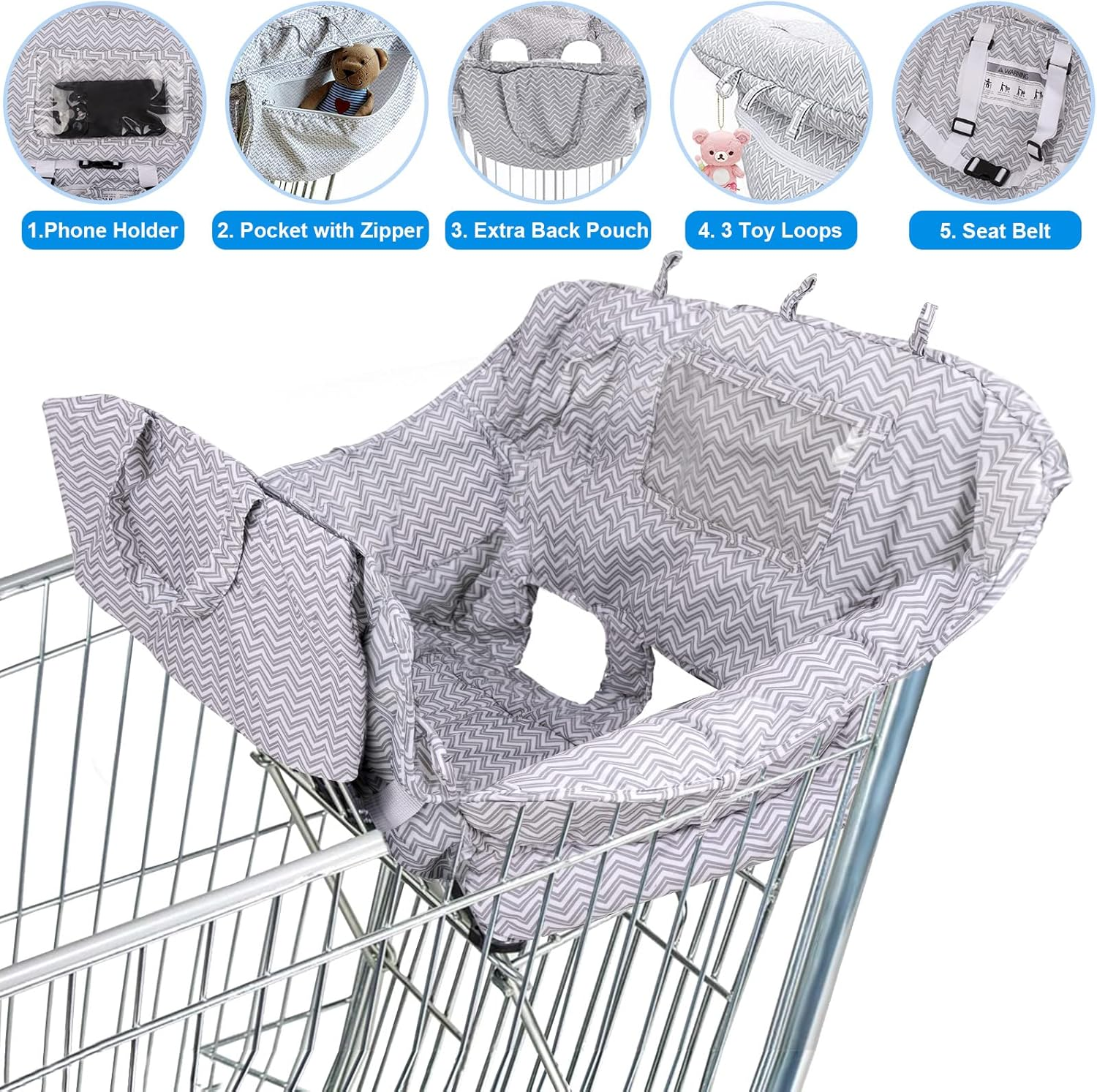 2-In-1 Baby Shopping Trolley Cover and High Chair Cushion Universal Protective Cover for Shopping Trolley Seat Perfect Baby Reqistry Gift (Grey) image number 4