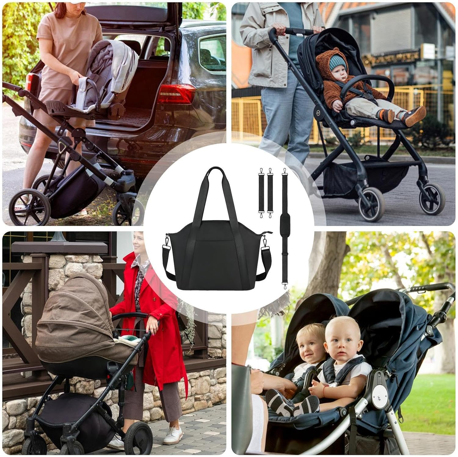 Stroller Bag, Diaper Bag, Waterproof Bag, Storage Bag, Mom Waterproof Supplies Storage Bag, Mom Bag Milk Bottle Holder Diaper Tote Bags with Shoulder Strap, Large Capacity for Wet Wipes Diaper Travel, image number 4