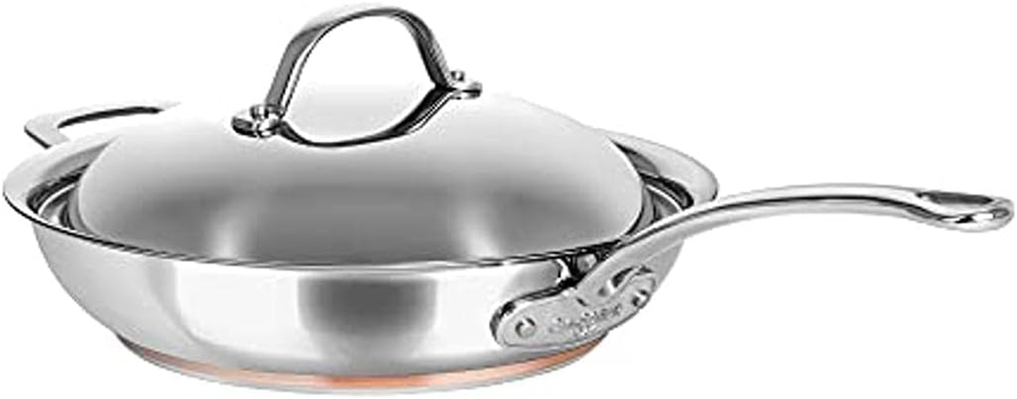 Chasseur Le Cuivre Saute Pan with Lid & Helper Handle, 28 Cm Size, Stainless Steel/Copper