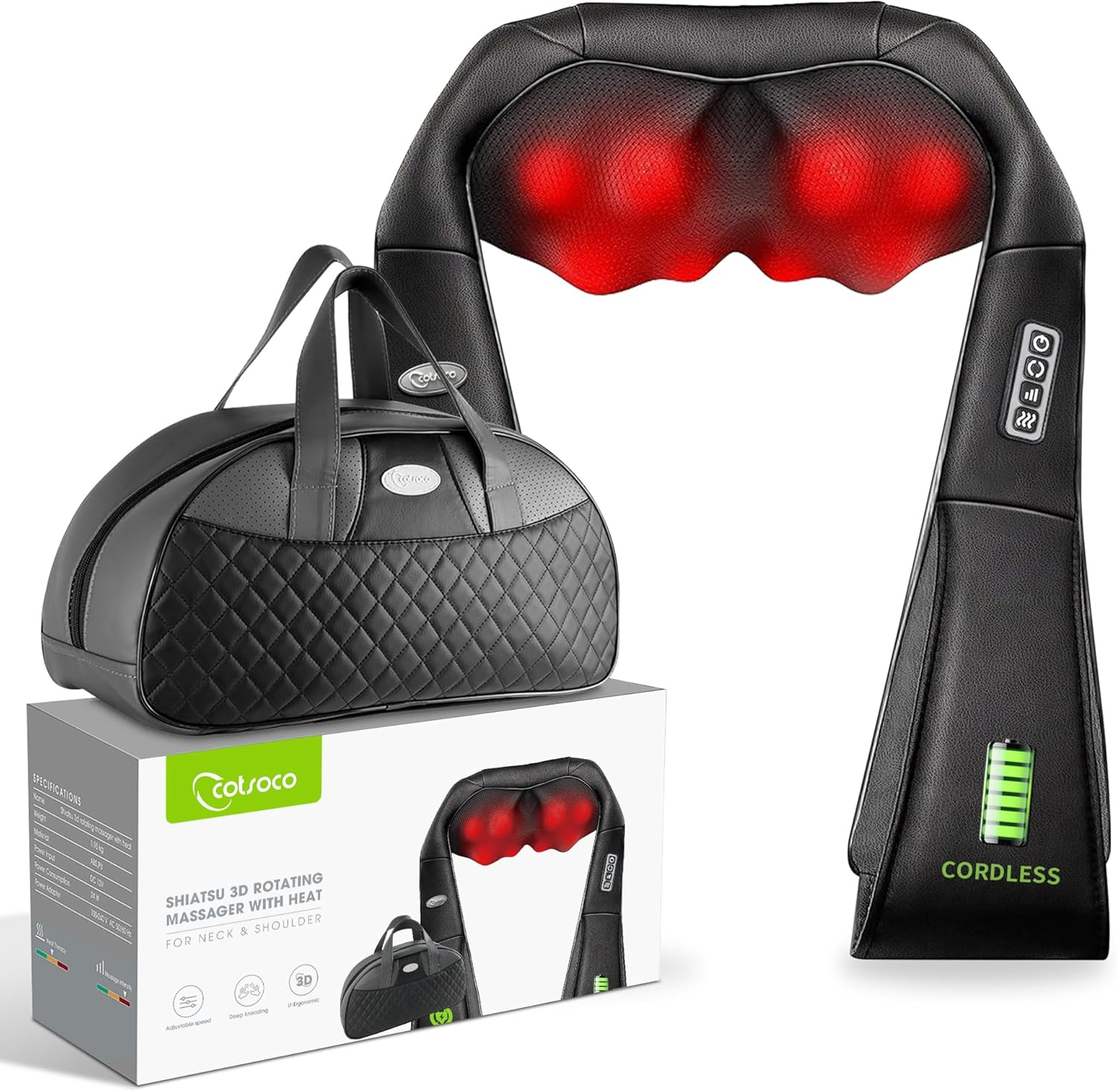 Cordless Shiatsu Neck and Shoulder Massager with Heat,Portable Massagers for Neck and Back,3D Deep Tissue Kneading Back Massager for Muscle Pain Relief,Perfect Gifts for Men and Woman image number 2