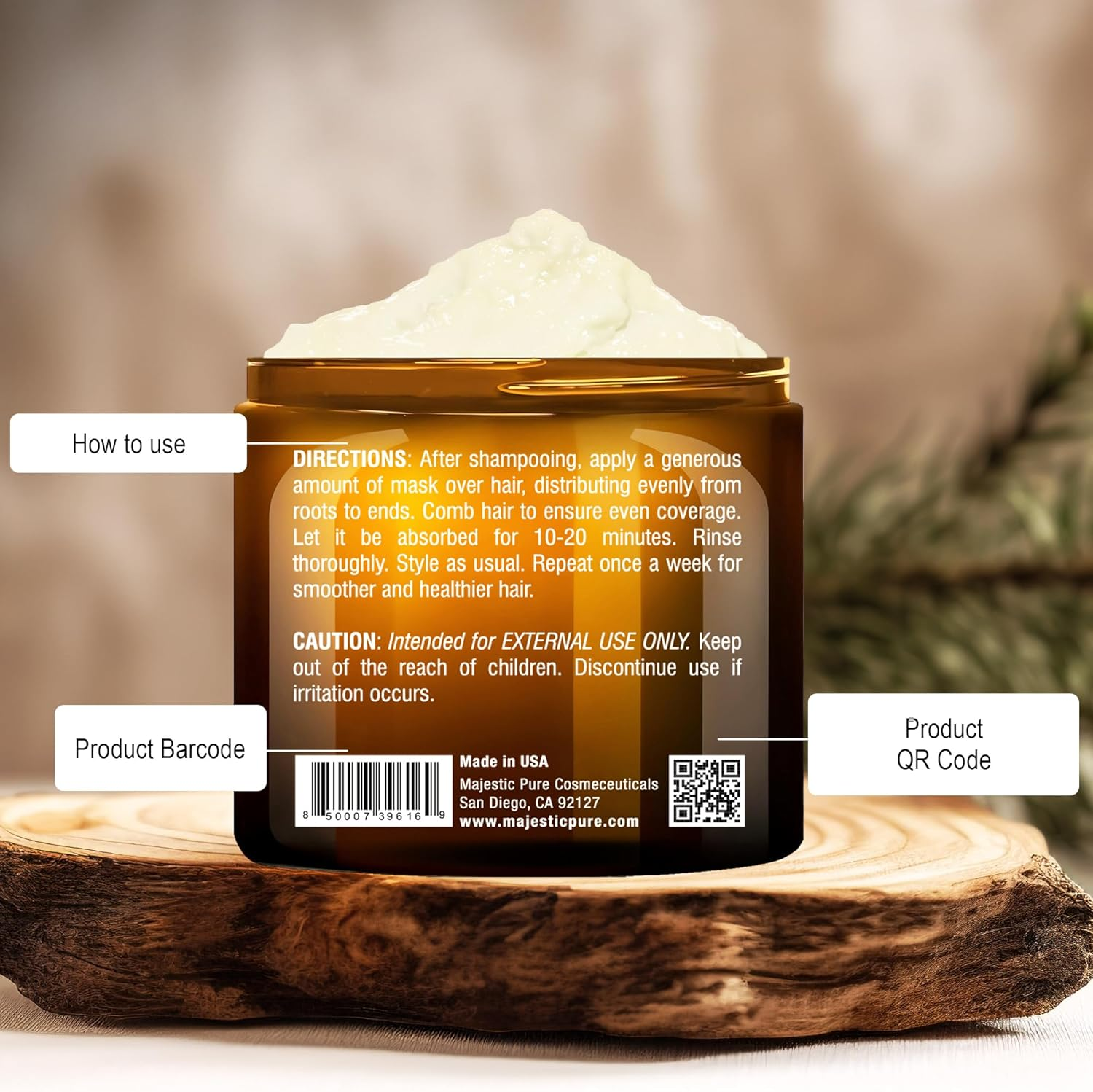 Majestic Pure Avocado and Coconut Hair Mask for Dry Damaged Hair - Infused with Biotin - Deep Conditioning, Hair Thickening, for Healthy Hydrated Hair, Sulfate Free, 16 Fl Oz image number 6