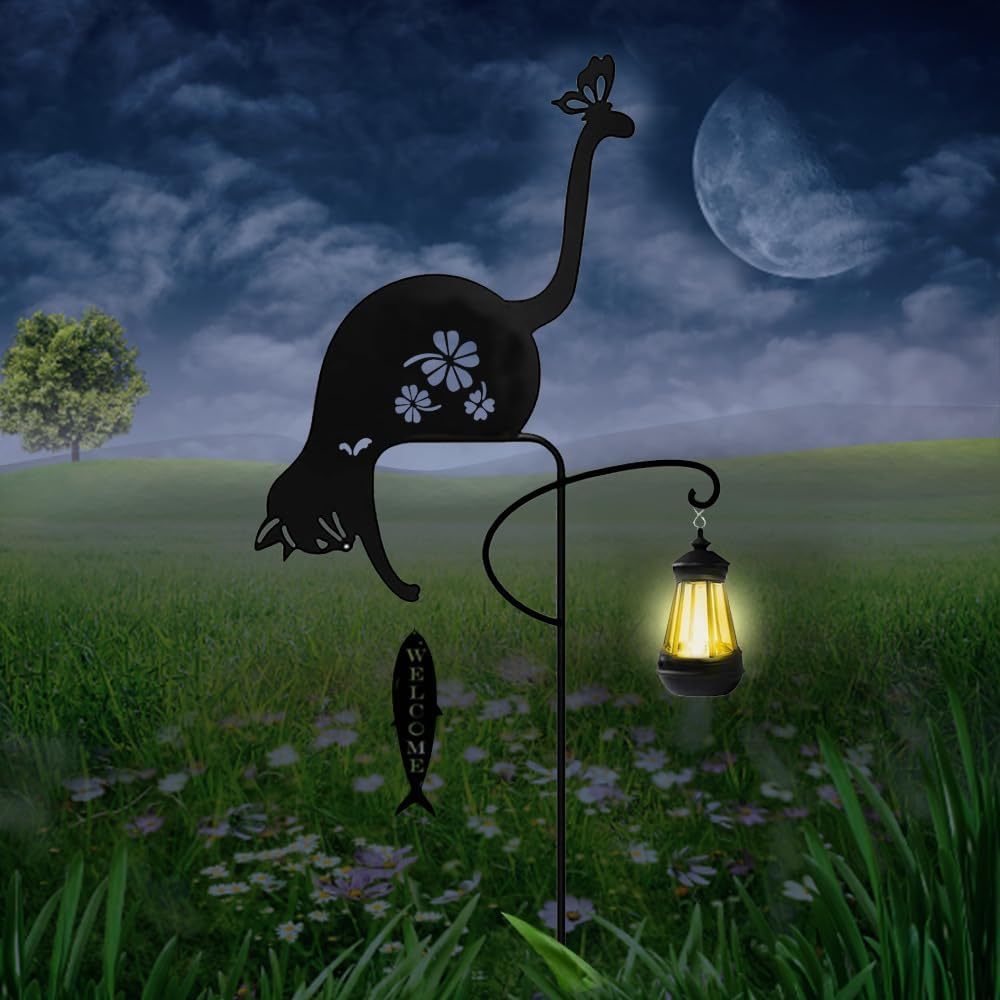 YZYOE Solar Powered Black Cat Fishing Light, Garden Decorative Iron Art Cute Cat Fishing Floor Light, Wireless Dusk Dawn LED Landscape Lamp Waterproof image number 3