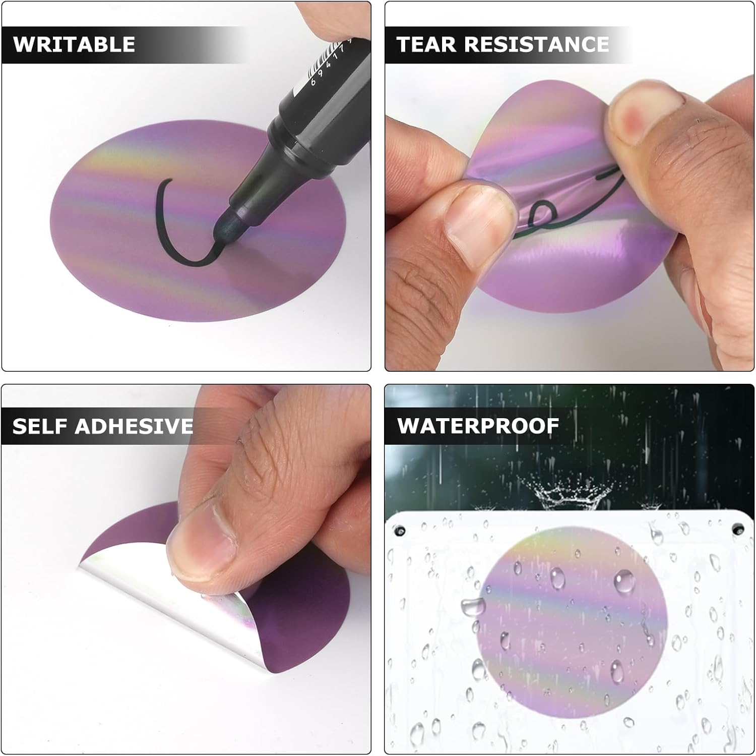 YKIADA Holographic round Thermal Labels Vinyl Purple 2 Inch Self-Adhesive Laser Direct Circle Stickers Roll Waterproof Printable Decals for QR Code DIY Name Tag 200 PCS image number 2