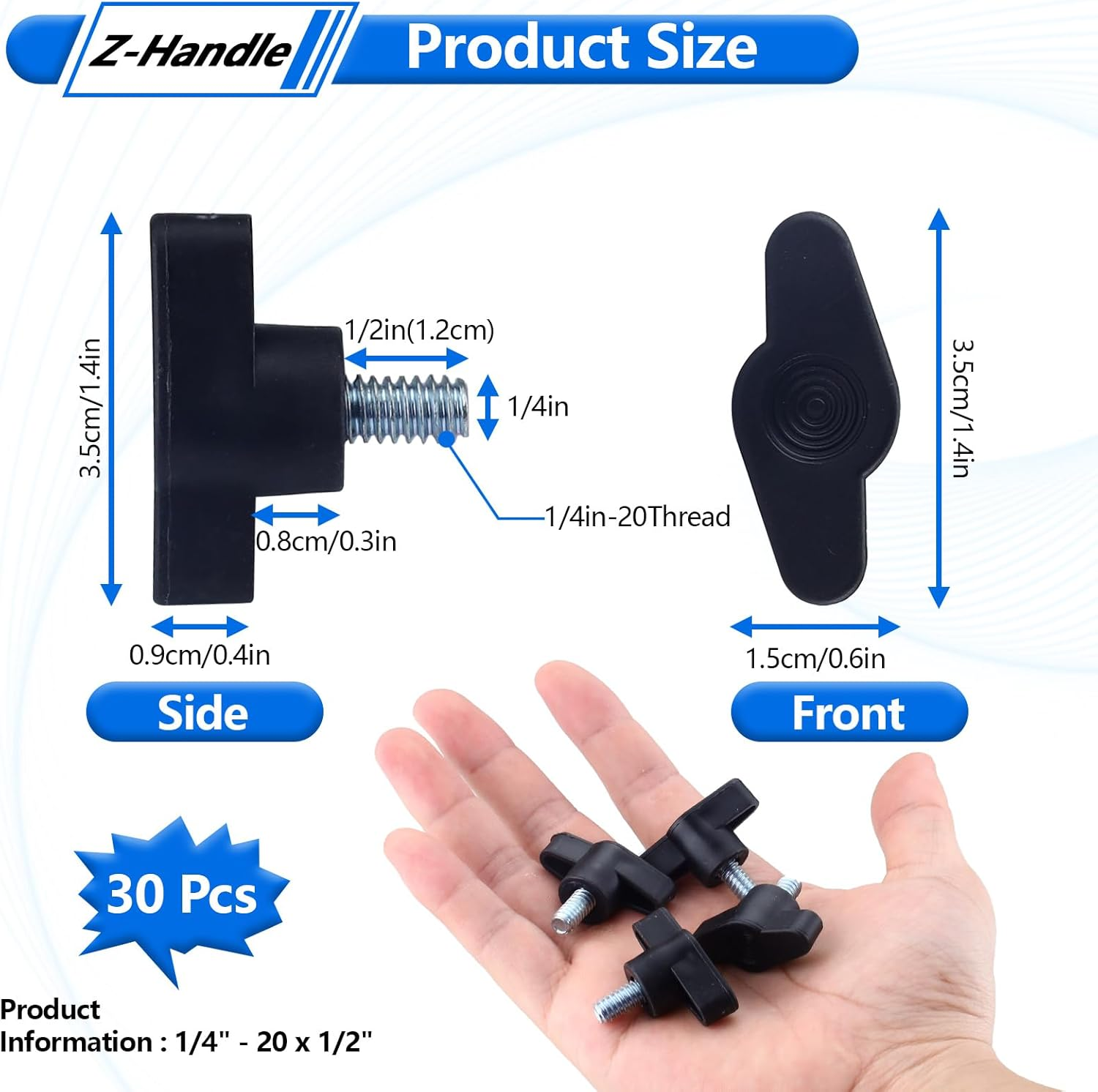 30Pcs 1/4"-20 X 1/2" Thumb Screws, Galvanized Carbon Steel Standard/Coarse Thread Thumb Screw image number 1