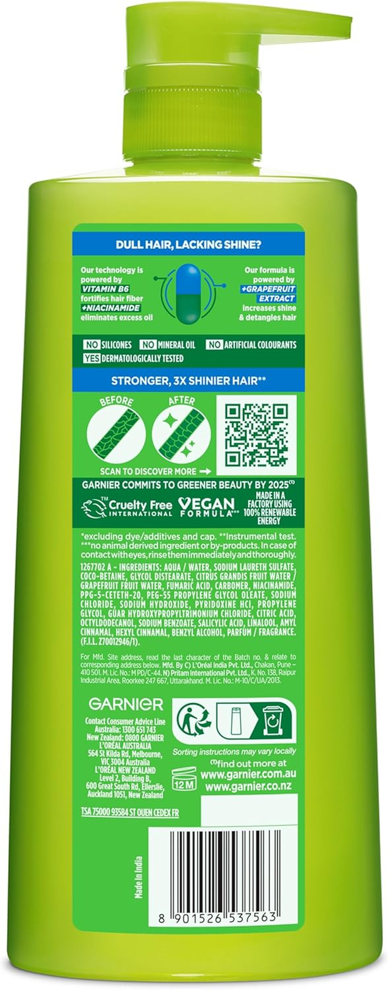 Garnier Fructis Normal Strength & Shine Shampoo for Normal Hair 850Ml