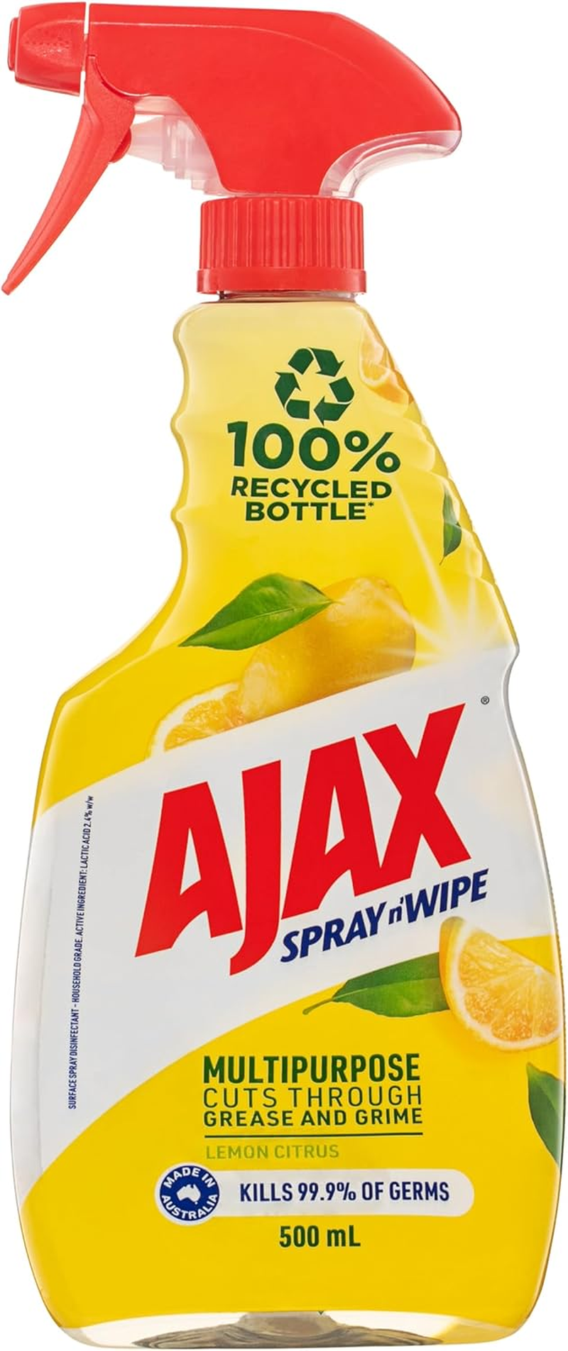 Ajax Spray N' Wipe Multi-Purpose Cleaner Trigger, Antibacterial Disinfectant, 500Ml, Lemon Citrus Surface Spray, Household Grade image number 1