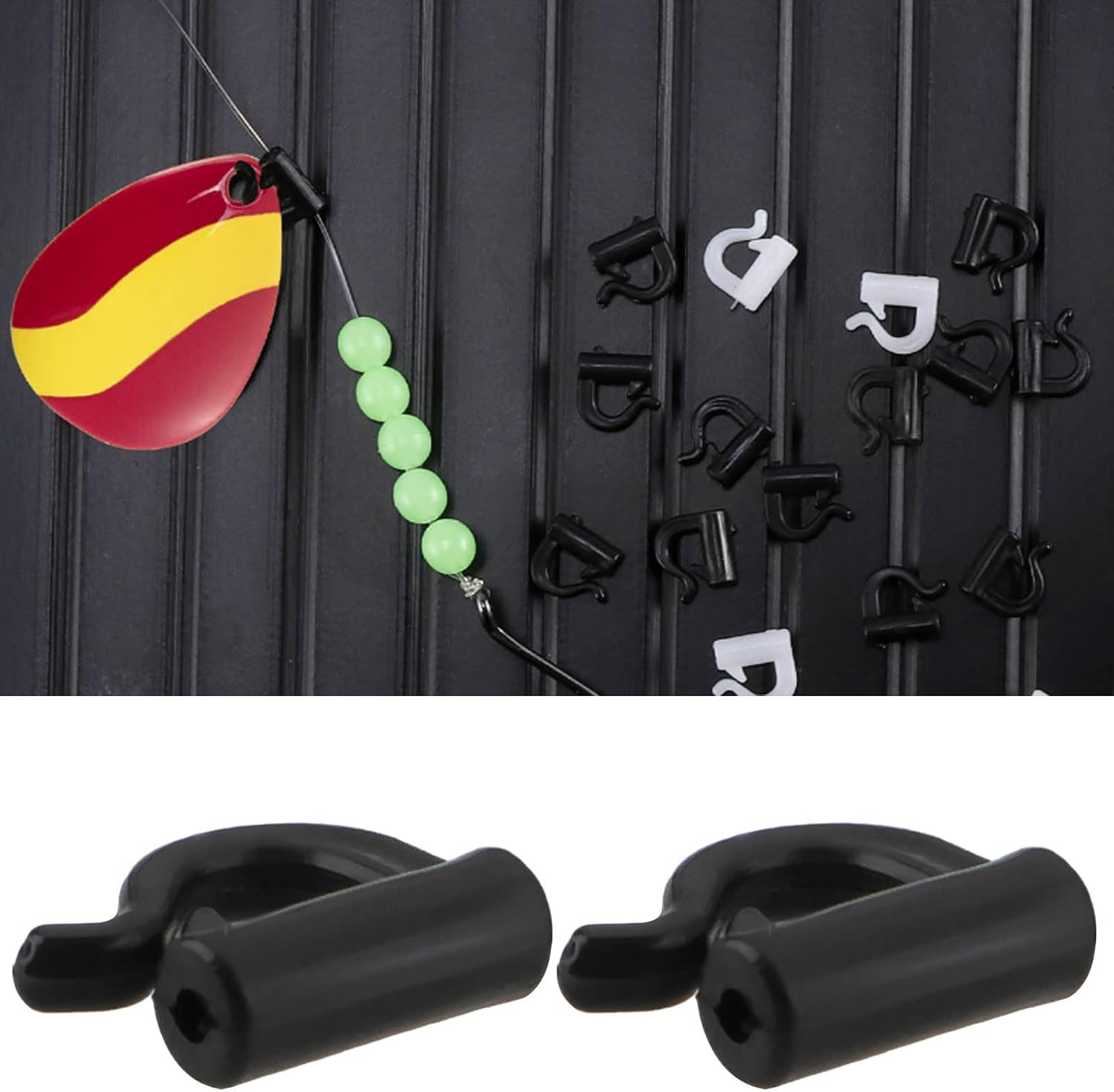 Emsea 150Pcs Quick Change Spinner Clevis Fishing U-Clip Crawler Harness Clamp for Fishing Blades and Spoons Accessories 7.87X7X0.5Mm - Black image number 4