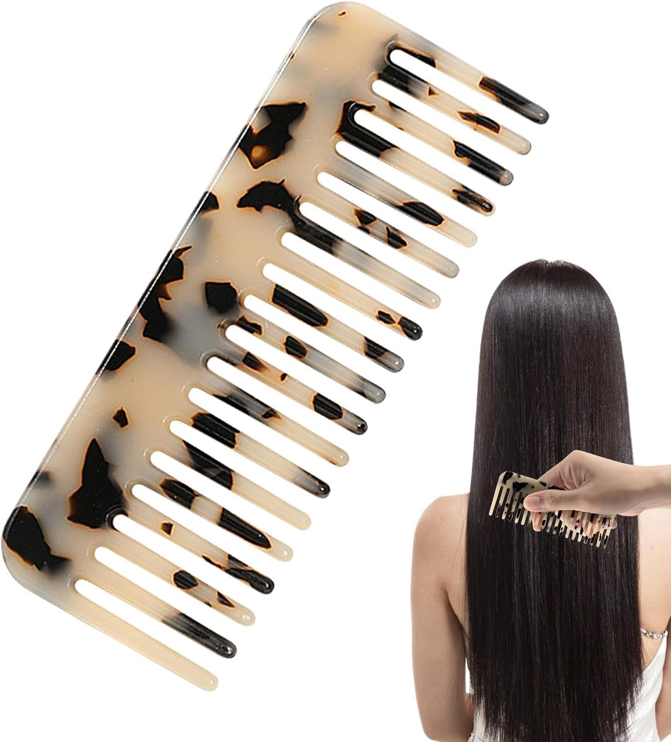 Anti-Static Turtle Comb - Wide Tooth Comb Small Travel Handbag Comb | Hand Cut Polished Hair Detangler Comb for Women, Perfect for Thick Hair, Detangling and Lilies