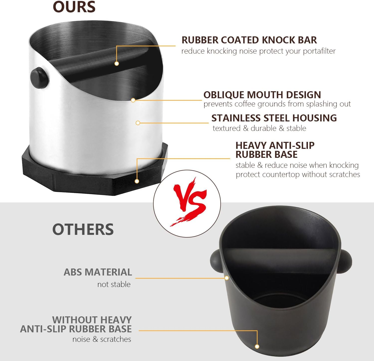 Espresso Knock Box with Rubberized Bar and Anti-Slip Base Durable Stainless Steel Coffee Espresso Grounds Knock Box Espresso Machine Accessories for Home Barista Coffee Grounds Disposal, Silver, 750Ml image number 5