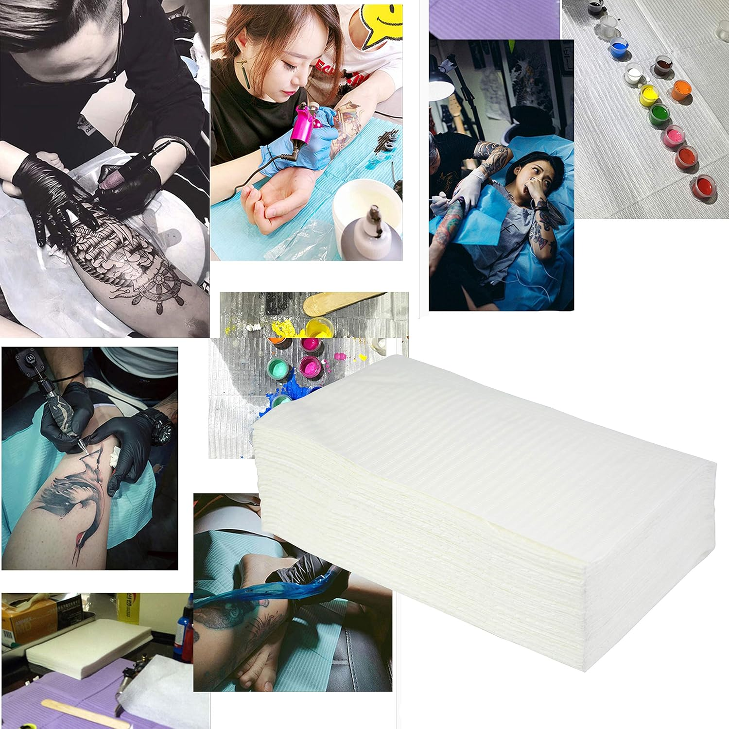 Aebderp 125Pcs Disposable Nail Art Tattoo Paper Towels Table Mat, 3-Ply Waterproof Tattoo Bibs Sheets Nail Desk Mat, Tattooing Tablecloth Pads Tray Covers, Nail Napkins for Nail Salon Supplies (White) - Green image number 2