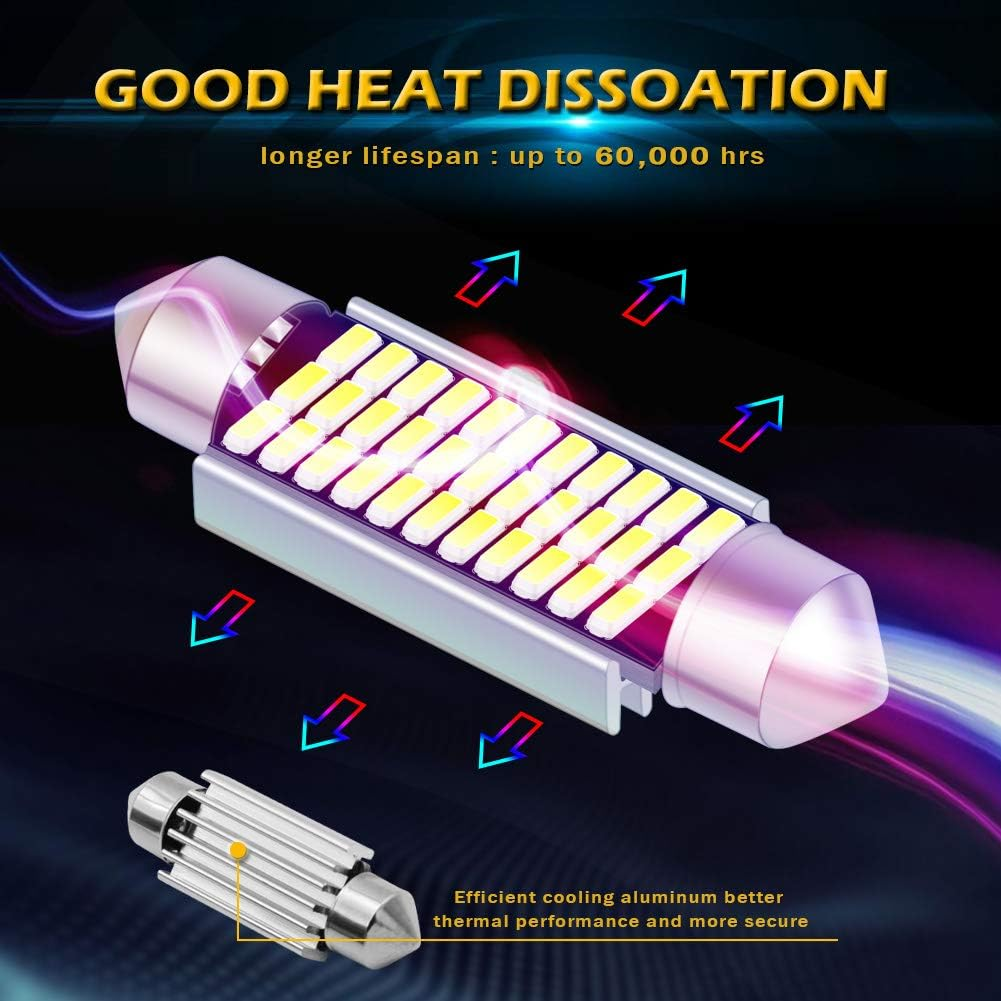 Katur 41Mm 42Mm Festoon C5W Led Bulbs 6000K White Light Super Bright Chipsets Canbus Error Free for 211-2 212-2 214-2 2112 2122 569 578 Interior Dome License Plate Door Lights (4Pcs,White)