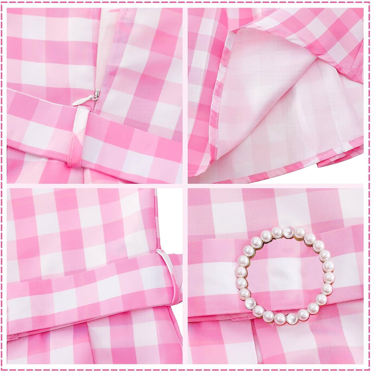 Girls Princess Dress Up,Pink Plaid Dress Pink Costume,Fancy Dress Pink Outfit for Book Week Day Halloween Birthday Party Dress up Ball Gown Halloween Costumes for Kids image number 2