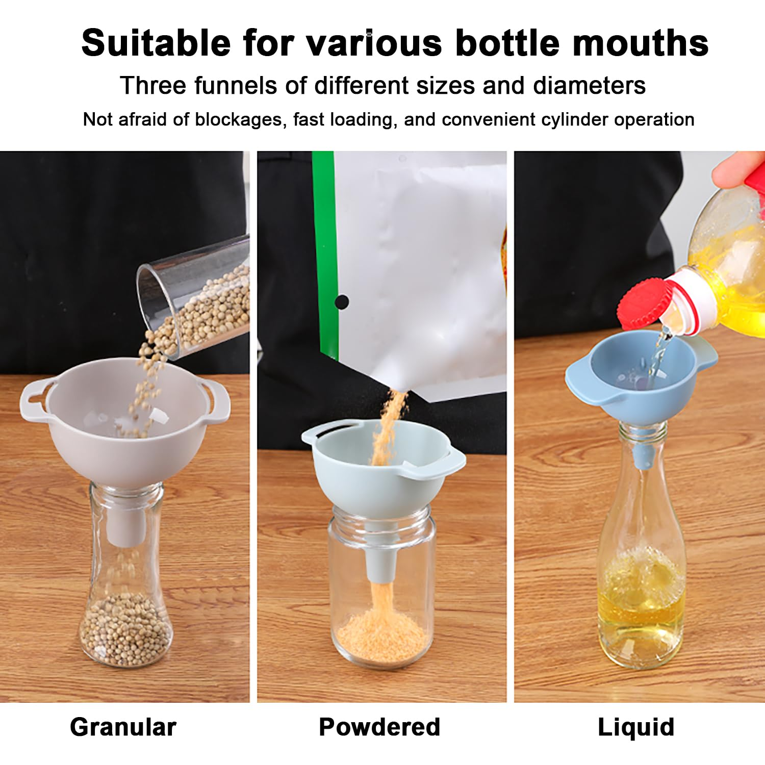 4-In-1 Kitchen Funnel Set with Strainer - Bpa-Free Plastic, 3 Sizes (2.5/4.6/12.8Cm), Kitchen Liquid Dispensing Filters Perfect for Oil, Liquid & Powder Transfer image number 3