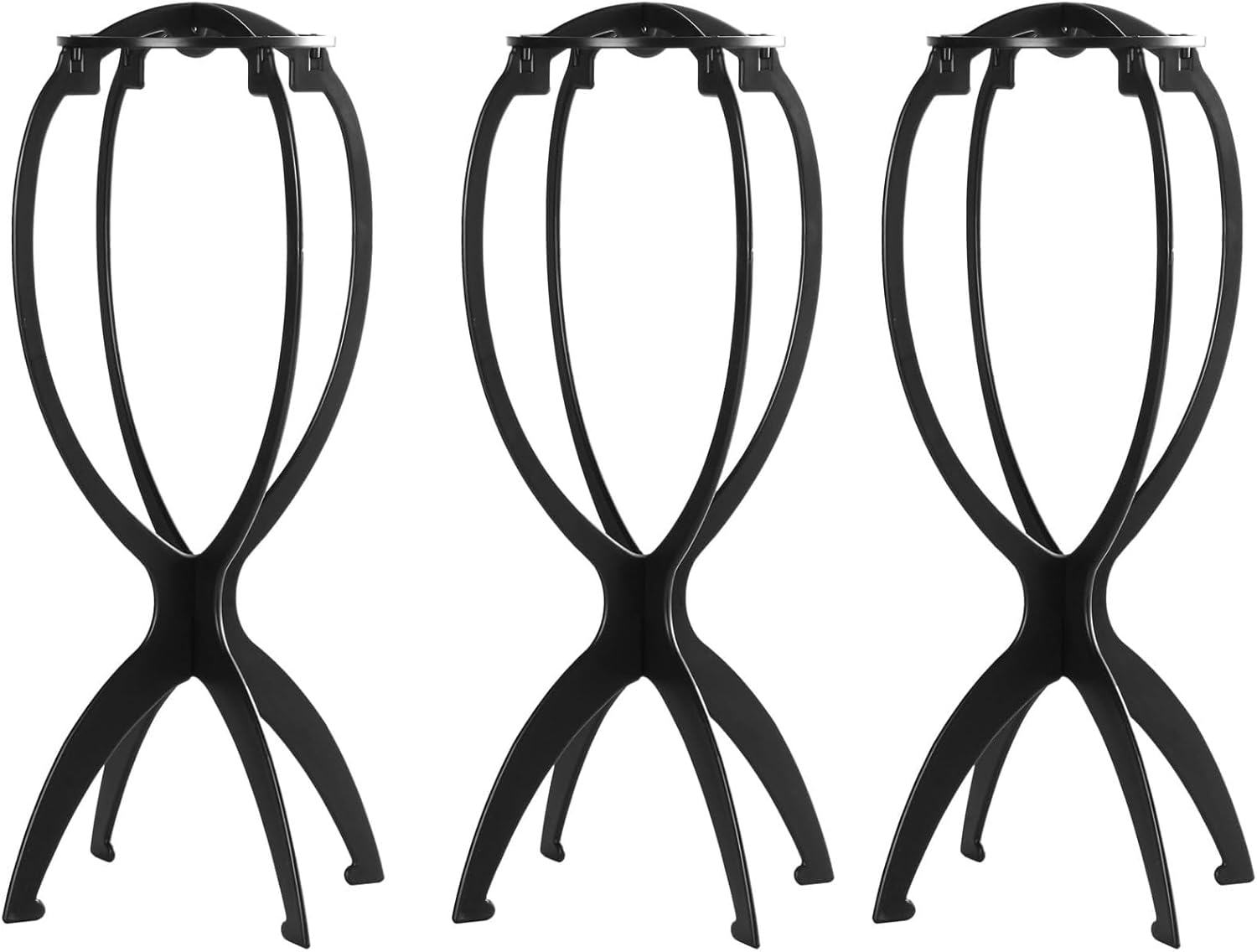 3 Pack Wig Stands, Hat Display Stand，Plastic Folding Wig Holder,Portable Wig Head Stands Collapsible Wig Holders for All Wigs and Hats 13.8 Inches（Black） image number 4