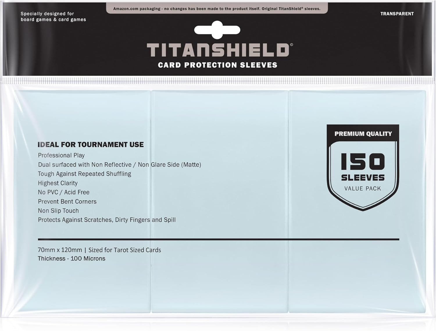 Titanshield (150 Sleeves) Clear Tarot Size Card Sleeves