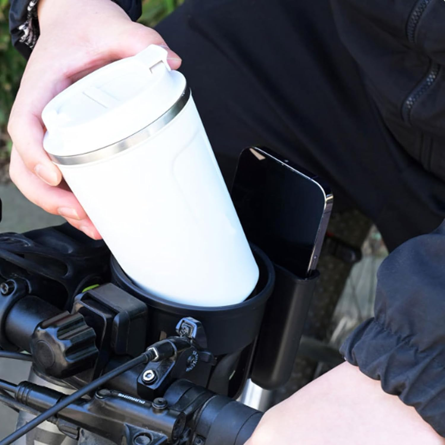 Pram Cup Holder, Stroller Cup Holder with Phone Holder, 2-In-1 Universal Cup Drink Holder for Uppababy, Nuna, Doona, Wheelchair, Bike, Scooter, 360&deg; Rotatable Pram Accessories image number 4