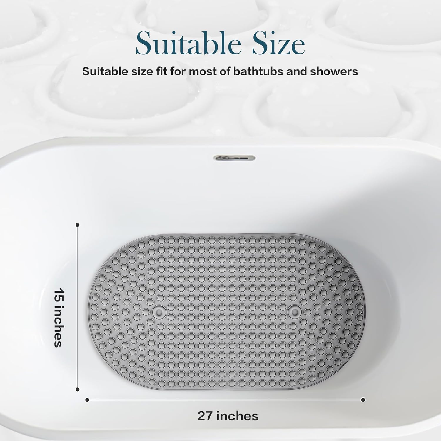 Joiyota Silicone Bath Mat for Tub Non Slip, Bubble Massage anti Slip Shower Mat with 27 X 15 Inches for Easy Storage, Washable Bathtub Floor Mats for All Ages, Grey, Oval - Rainbow image number 4