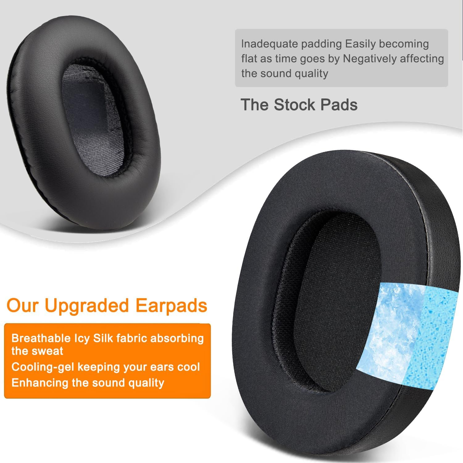 SOULWIT Cooling Gel Earpads Cushions Replacement for Audio Technica ATH M70X Headphones, Ear Pads with High-Density Foam, Added Thickness - Black