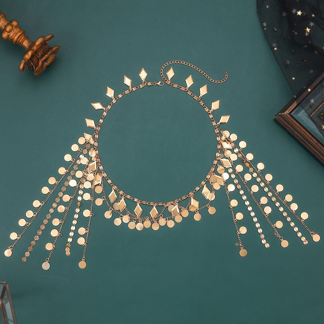 Fashband Gold Sequin Tassel Headband Festival Costume Headpiece Hair Accessories for Women