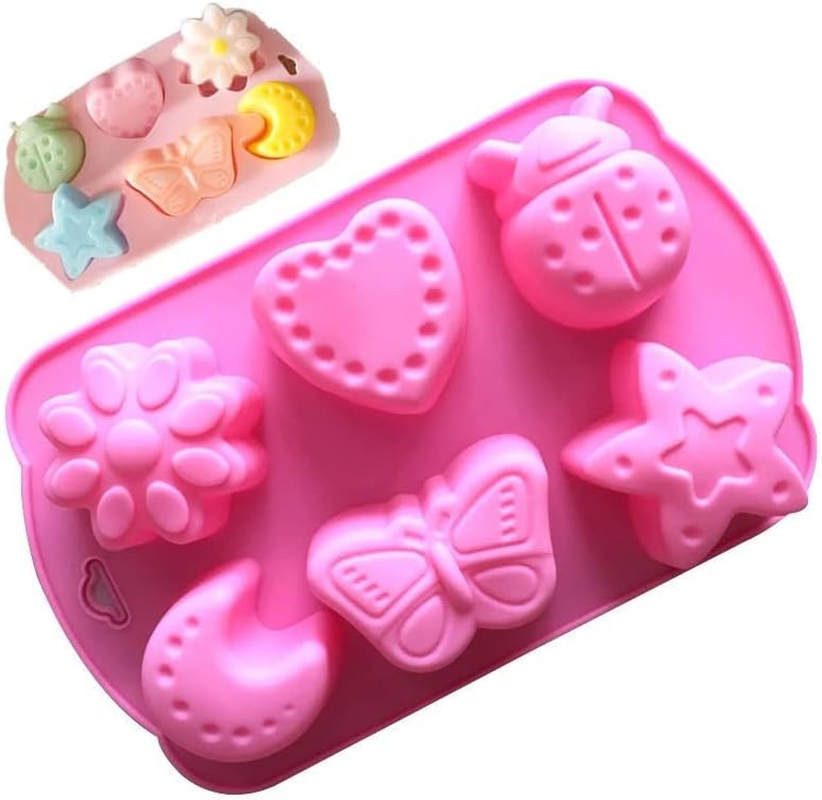 Insects Silicone Candy Mold, 2 Packs 6- Cavity Animal Butterfly Moon Star 3D Bakeware Mold, Nonstick Food Grade Mold for Candies, Chocolate, Ice Cube, Resin Craft (Pink, 16.7 * 10.5Cm) image number 4