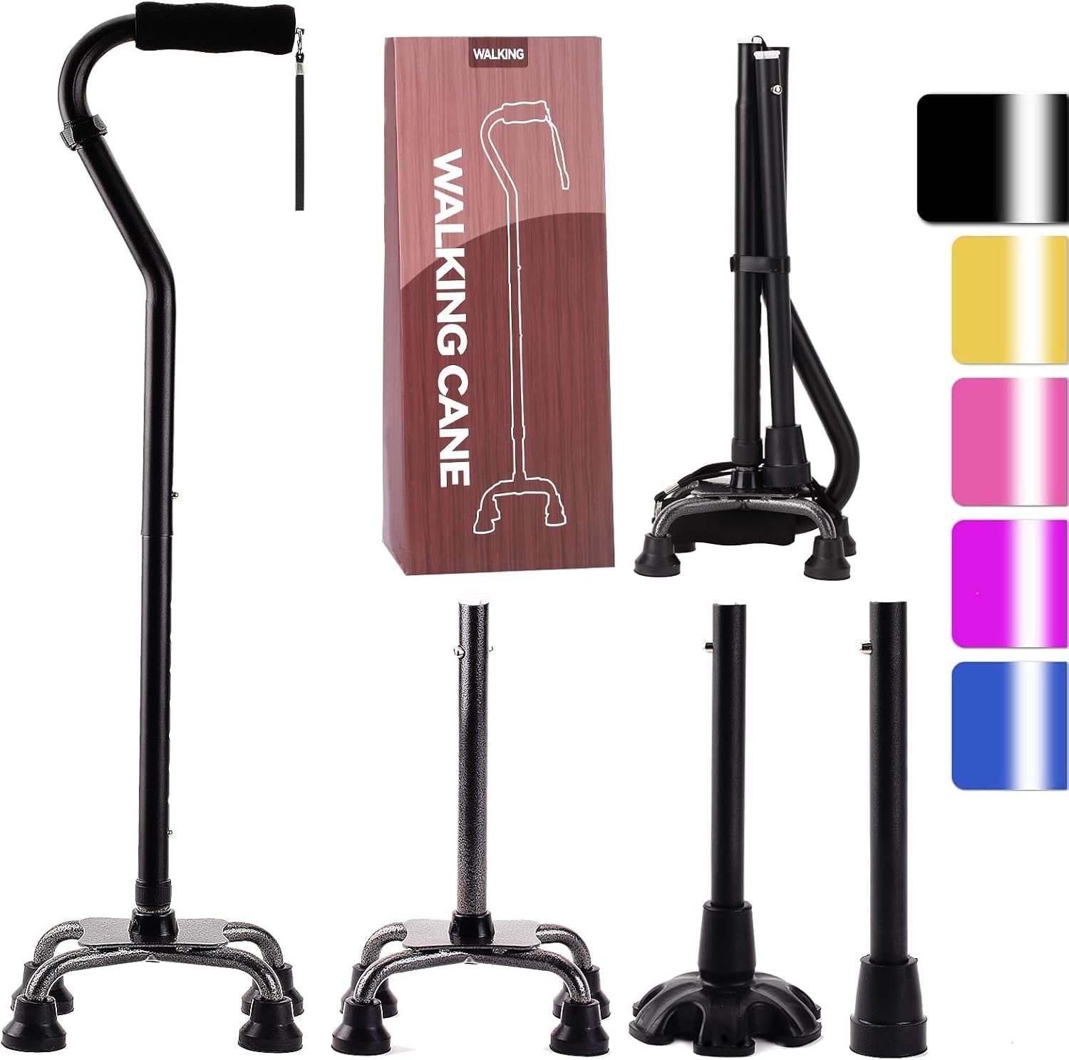 Walking Canes Stablize Women Quad Canes for Seniors & Adults Foldable Adjustable for Men & Women Heavy Duty Freestanding Cane for People with Leg Injuries 3 Footings image number 5