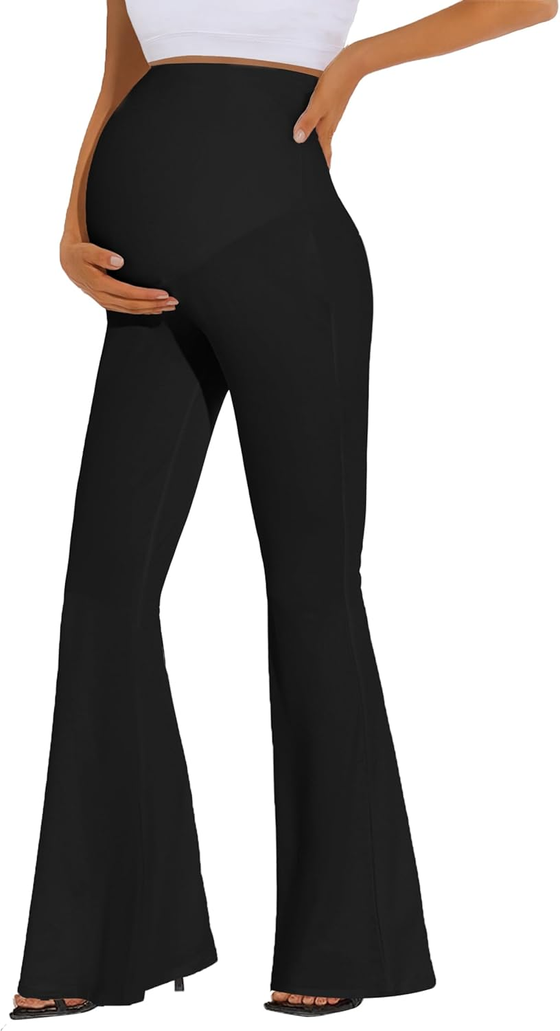Peauty Buttery Soft Maternity Flare Leggings over the Belly - Stretchy Belly Support Pregnancy Pants for Yoga Lounge Wear image number 3