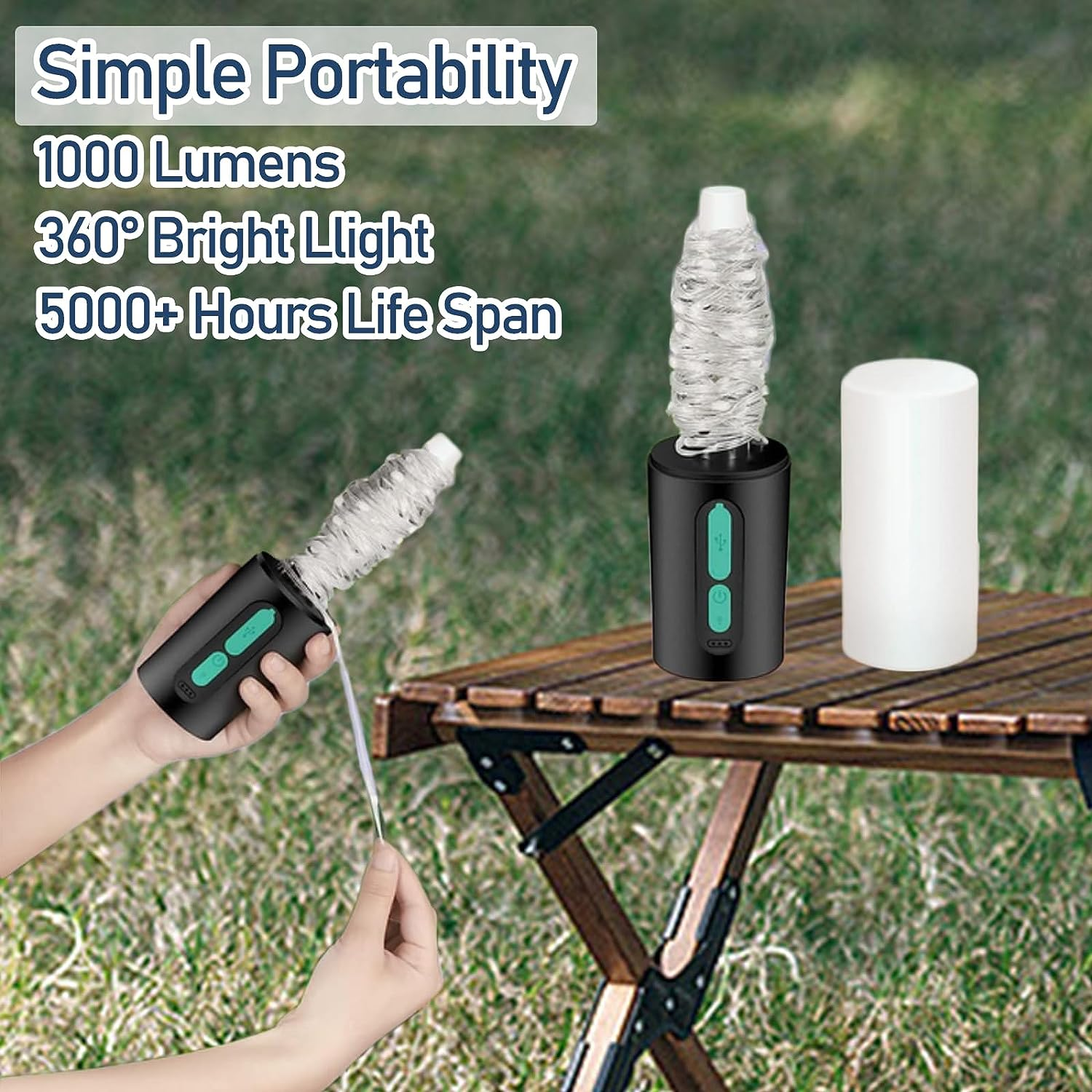 Uandhome Camping String Lights, 10M String Light with Camping Lanterns，Portable Rechargeable Flashlights with 4000Mah, Waterproof Camping Lights for Emergency,Camping,Hiking image number 2